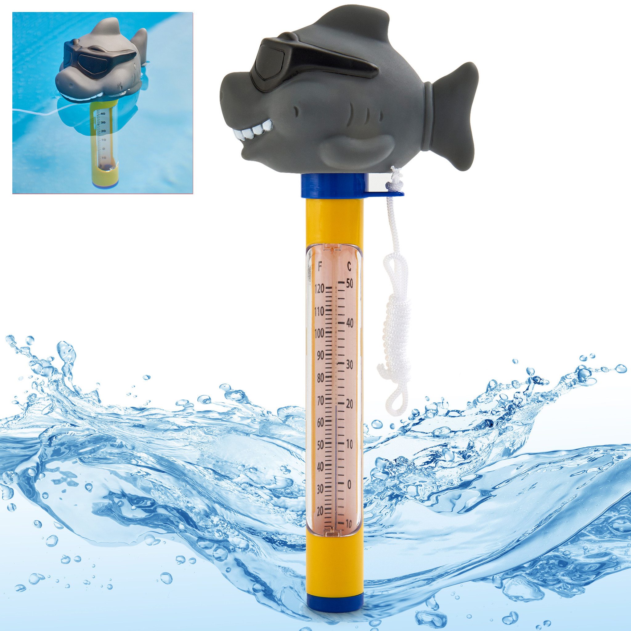 Hecht Badethermometer mit reißfesten Band Celsius 0-50°C, Ideal für Pools, Badewannen, Schwimmbäder und Teiche