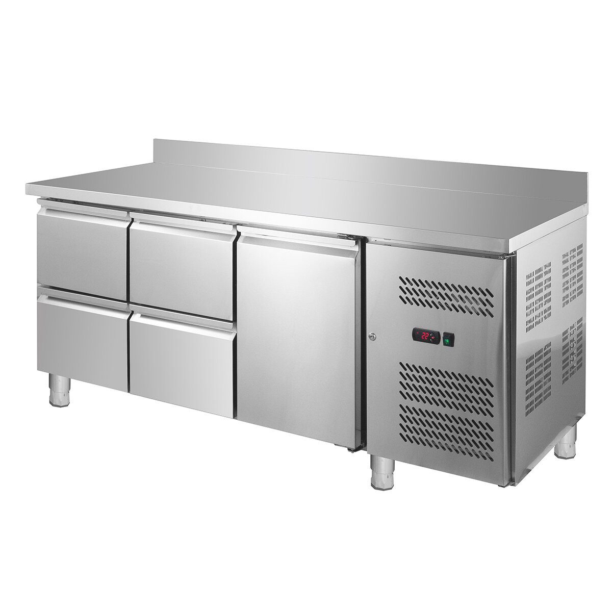 GastroHero Dönergrill Kühltisch Edelstahl GN 1/1 mit Aufkantung 4 Schubladen, 275 W
