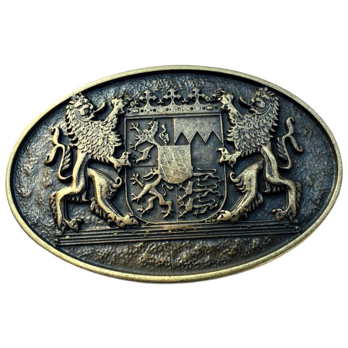 BELTINGER Gürtelschnalle Doppellöwe mit Wappen 4,0 cm - Buckle Wechselschließe Gürtelschließe 4 Altmessing