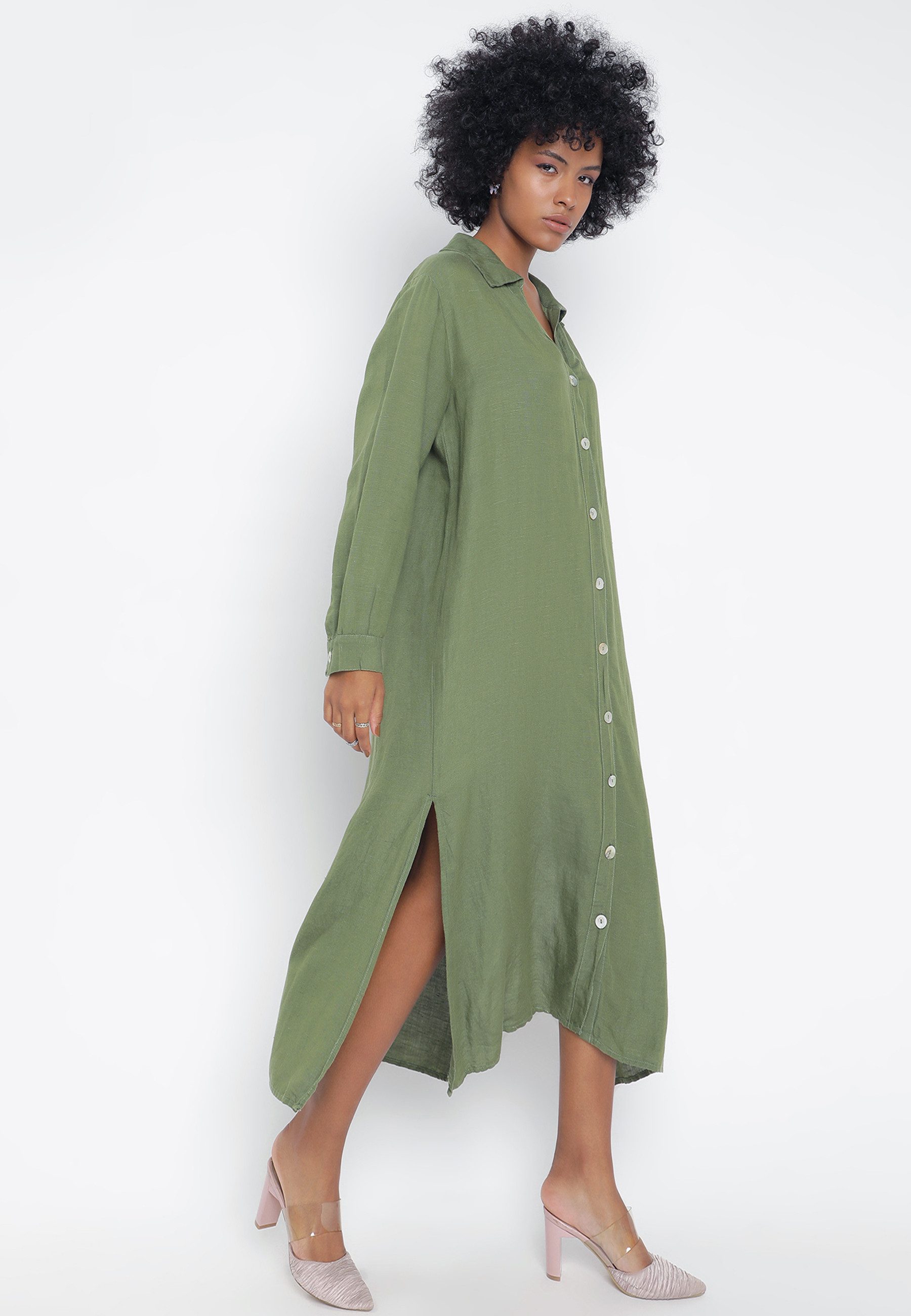 YC Fashion & Style Blusenkleid Blusenkleid aus 100% Leinen ... Basic