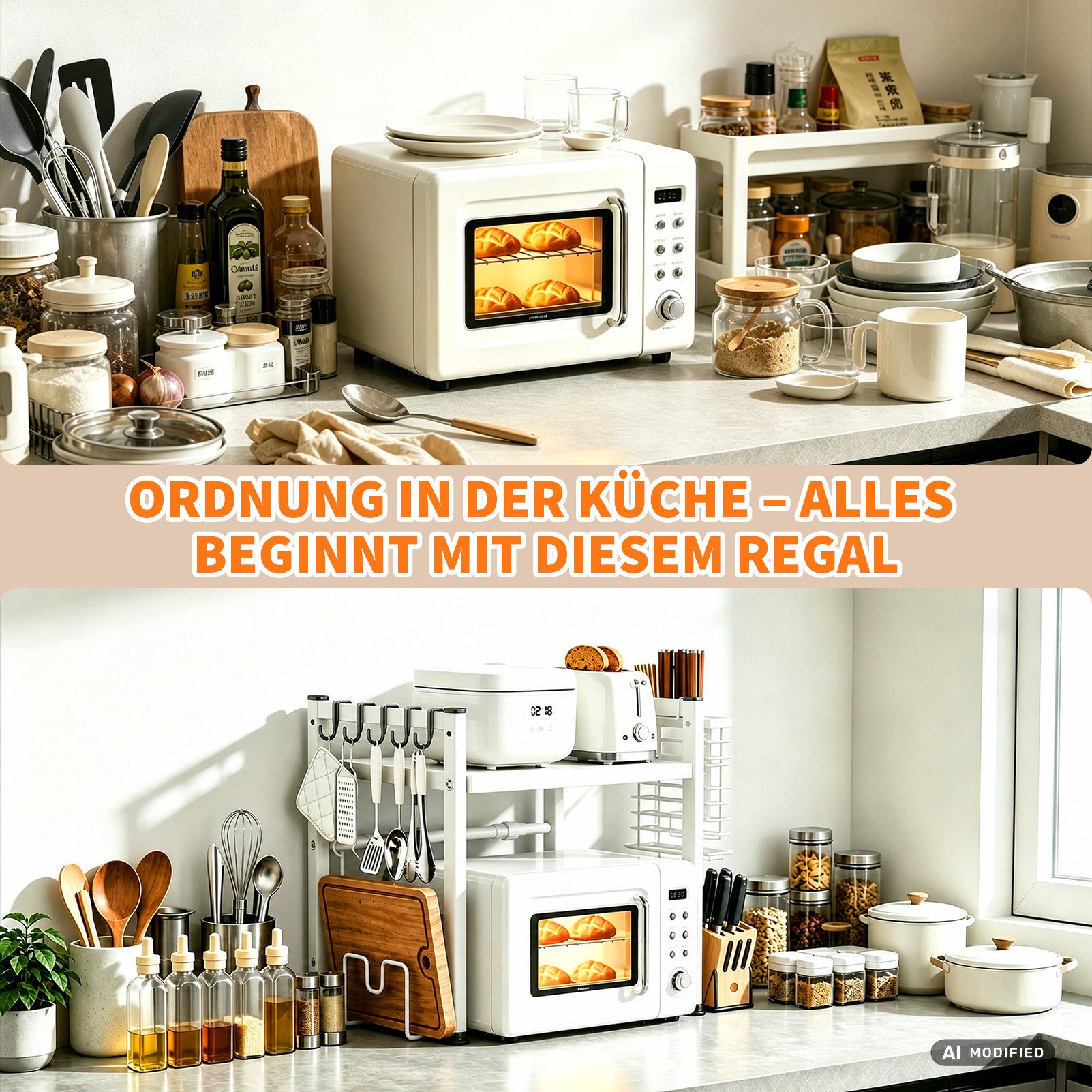 Esun Standregal Mikrowellen Regal 2-Stufig Microwave Shelf Schrank Küchenregal, Stahl, Mikrowellenregal mit 5 Haken, Schneidebrettständer