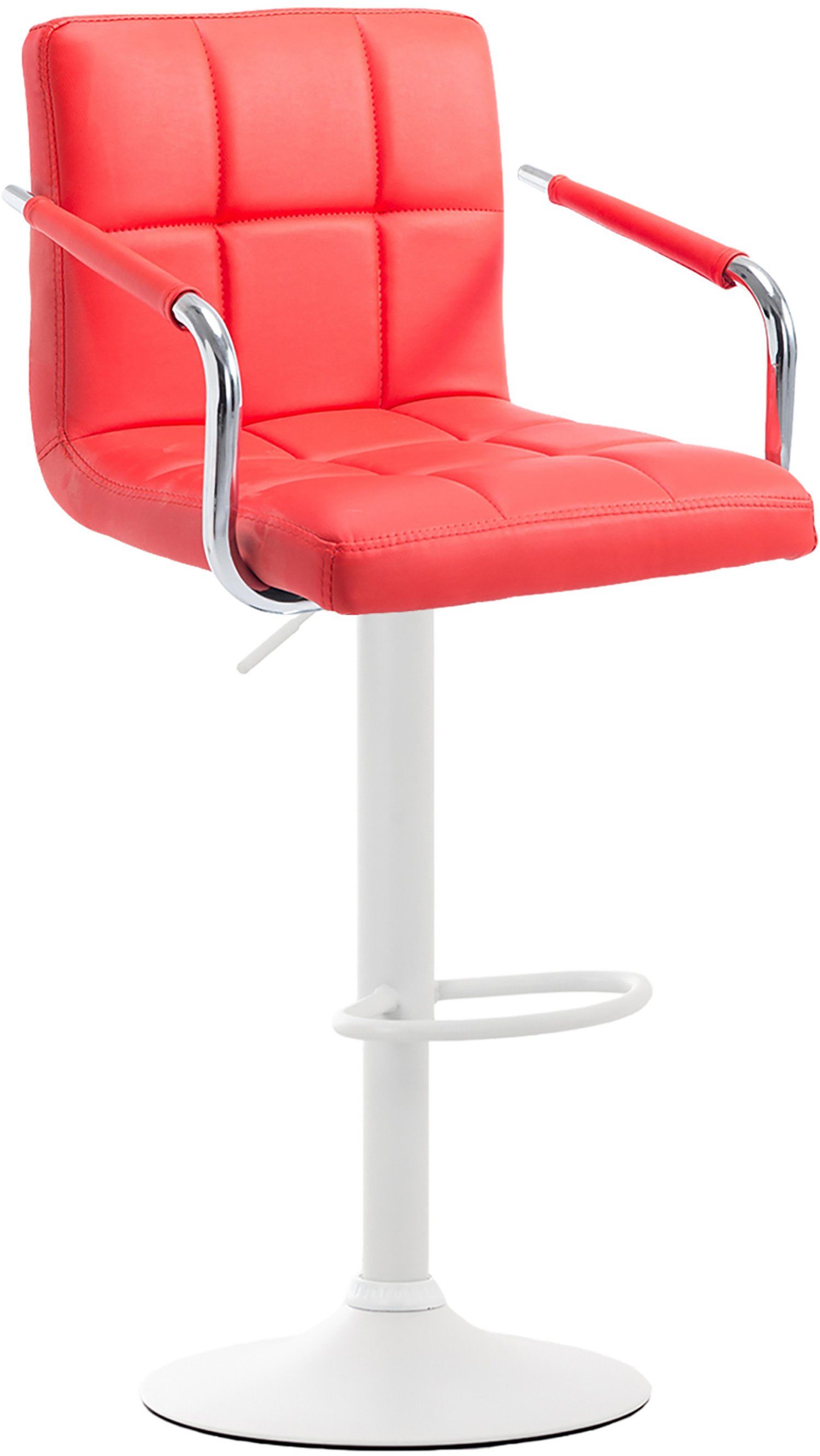 TPFLiving Barhocker Lucy V2 (mit Rückenlehne - Barstuhl höhenverstellbar - Hocker für Theke & Küche), 360° drehbar - Gestell: Metall weiß - Sitzfläche: Kunstleder Rot