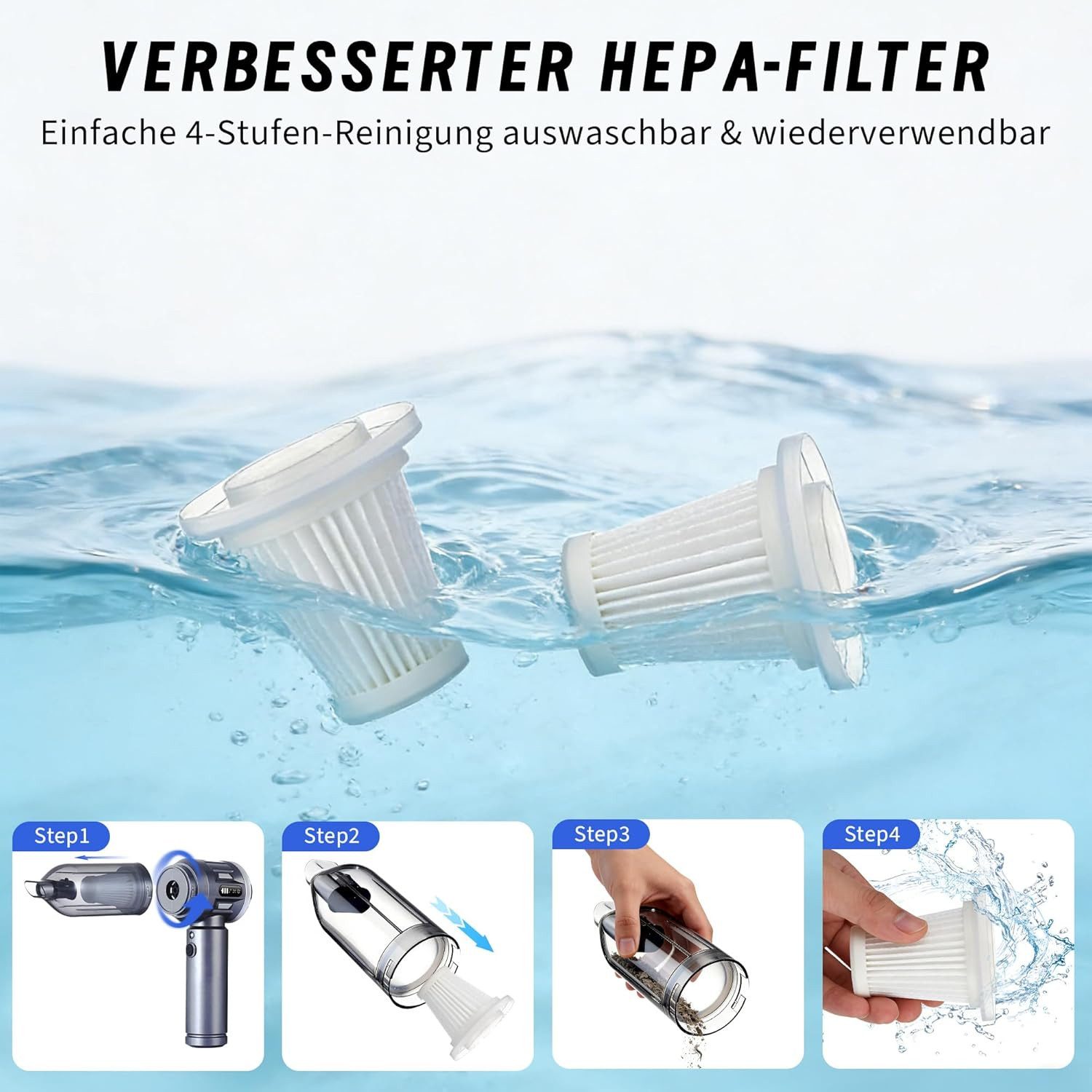 ZMH Handstaubsauger Akku-Handstaubsauger 17000Pa Stark 4 in 1 mit Bürstenloser Motor, beutellos