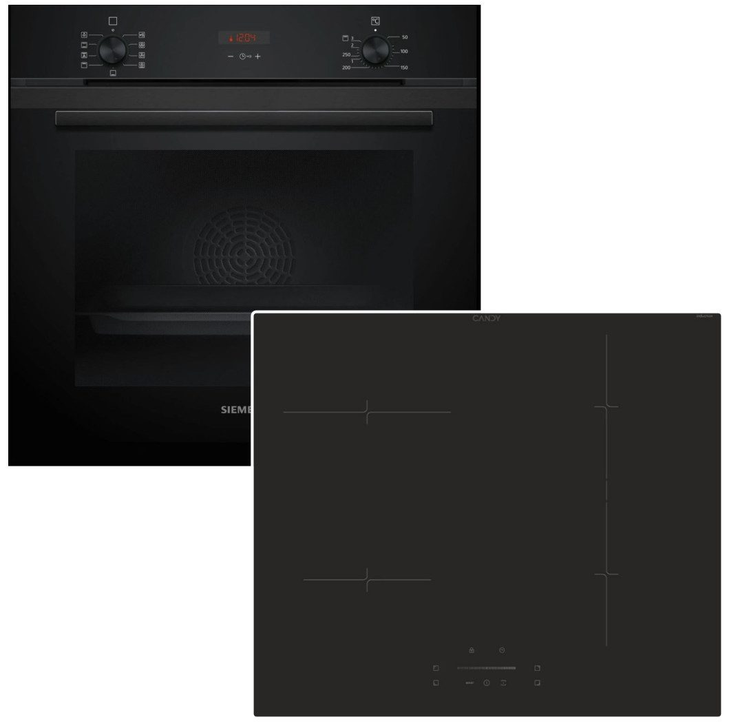 Backofen-Set Teleskopauszug Hydrolyse 3DHeißluft + Candy Induktionskochfeld Booster