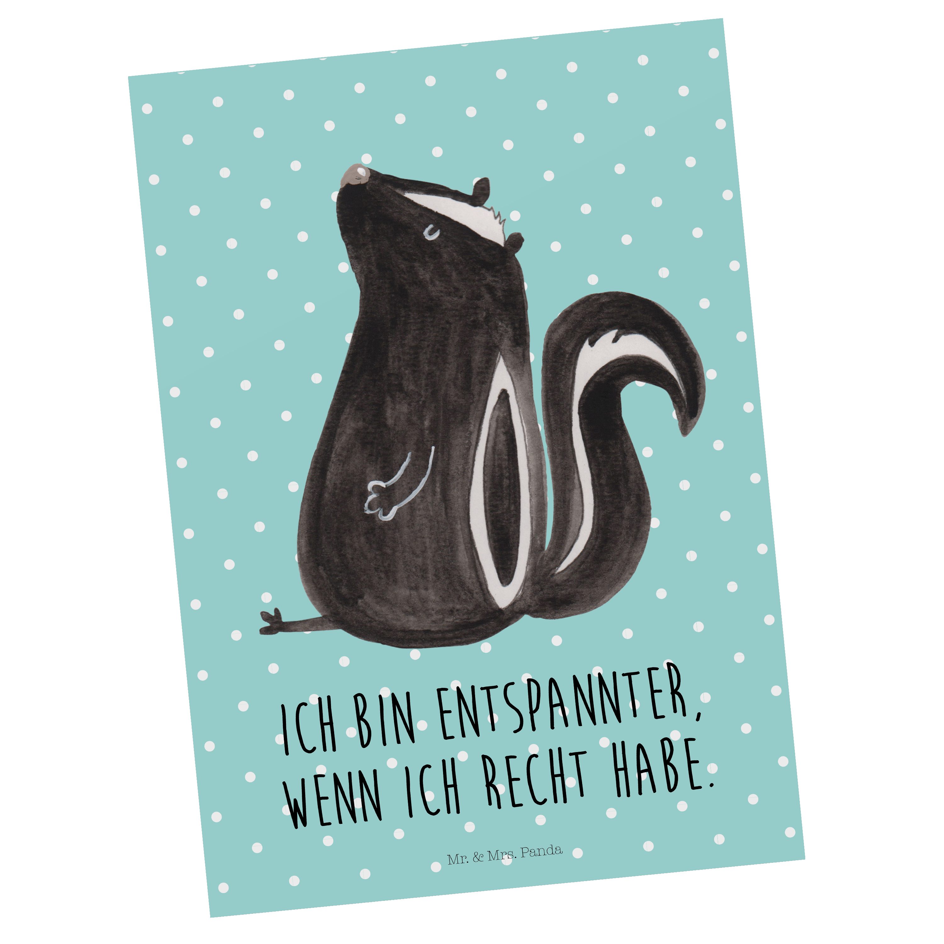Mr. & Mrs. Panda Postkarte Geschenk, Türkis Ansichtskarte Skunk, sitzend Stinktier Pastell - 