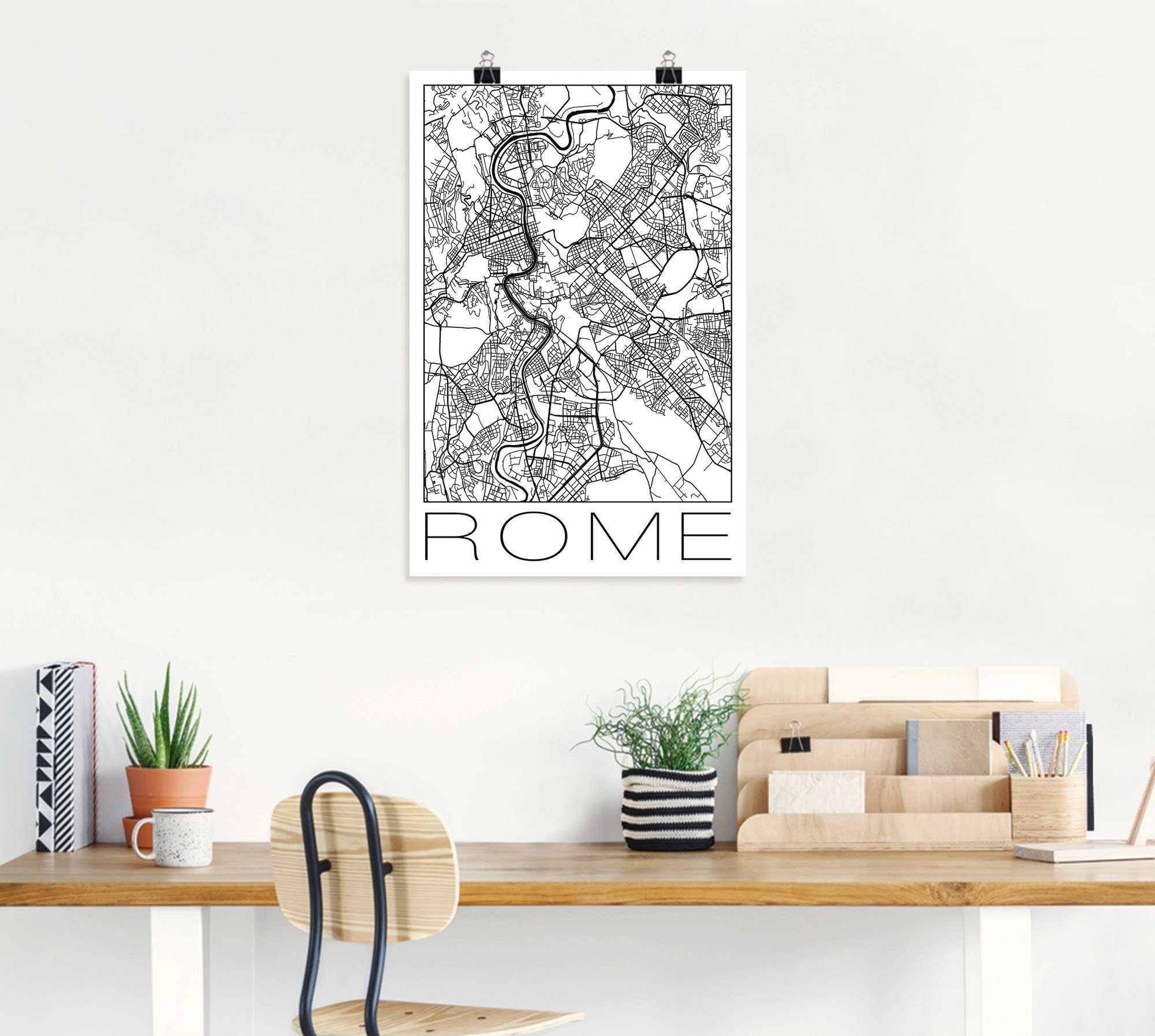 versch. als Karte Poster Italien St), Schwarz in Wandaufkleber (1 Italien oder Größen Rom Artland Alubild, Retro Weiß, Wandbild & Leinwandbild,