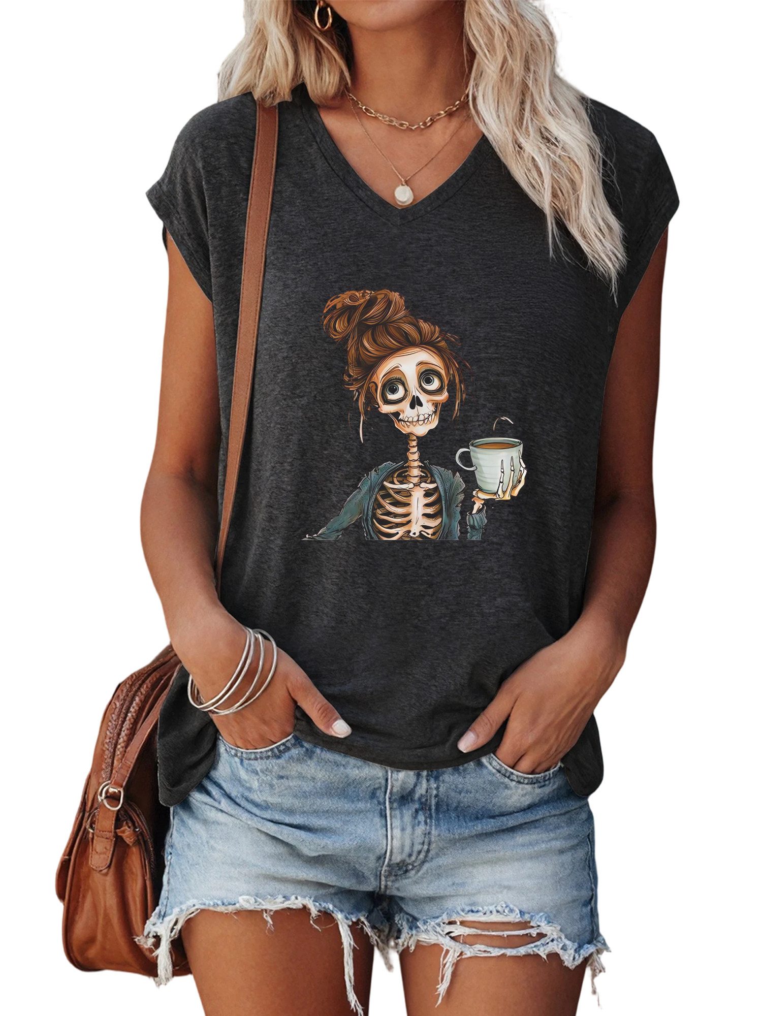 PYLIKE Achselhemd Damen bequemes Sommer Ärmellos Tanktop Locker Schädel Pri günstig online kaufen