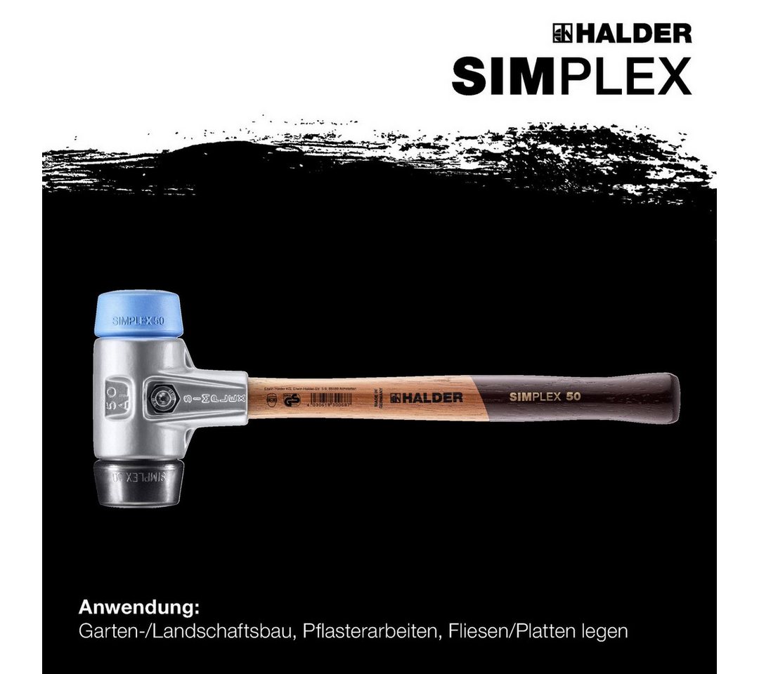 Thumbnail - Gummihammer HALDER SIMPLEX Schonhammer Ø 30 mm TPE-soft blau / Gummi schwarz mit
