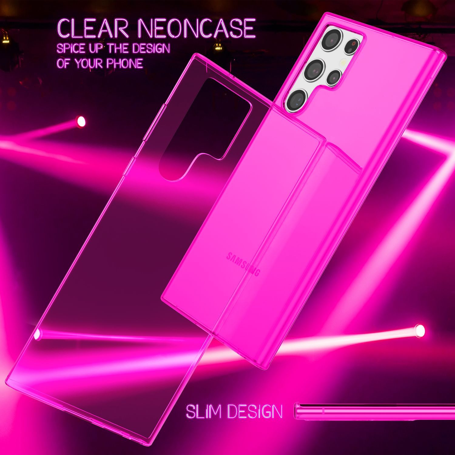 Nalia Smartphone-Hülle Samsung Galaxy S22 Ultra 17,3 cm (6,8 Zoll), Klare Neon Silikon Hülle / Bunt Leuchtend / Durchsichtig / Flexibel