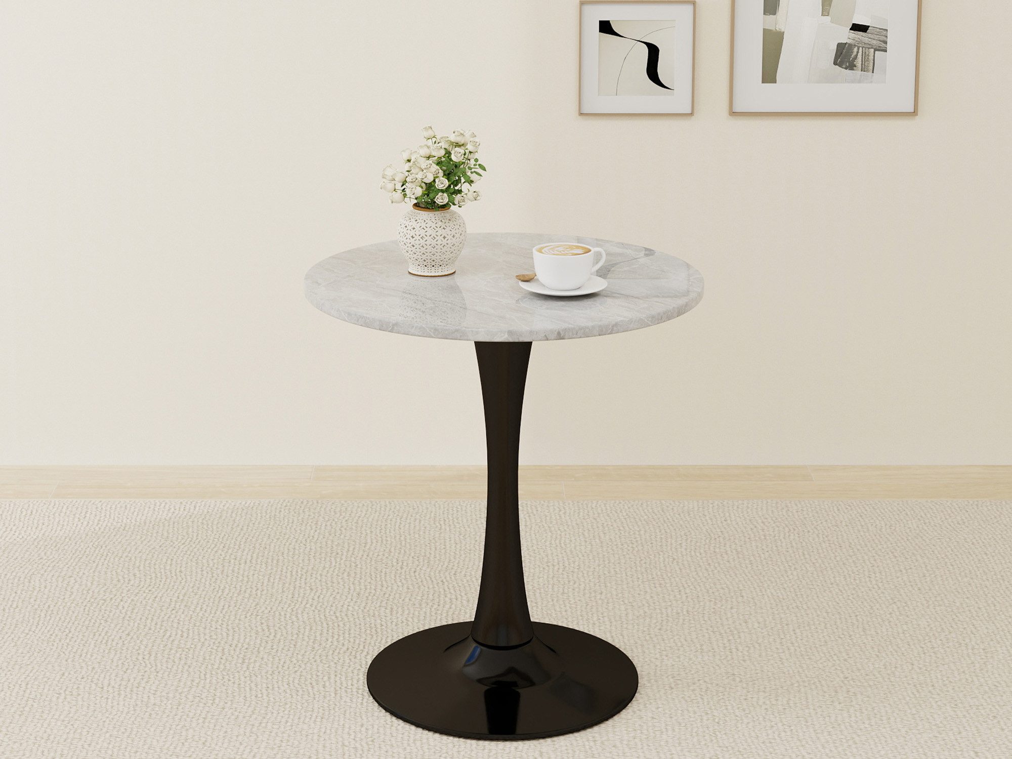GLP Esstisch Runder Esstisch mit Sinterstein Tischplatte in Marmoroptik, 70 cm Ø (Gestell aus Metall, kratzfest und hitzebeständig), für kleine Räume und Apartments