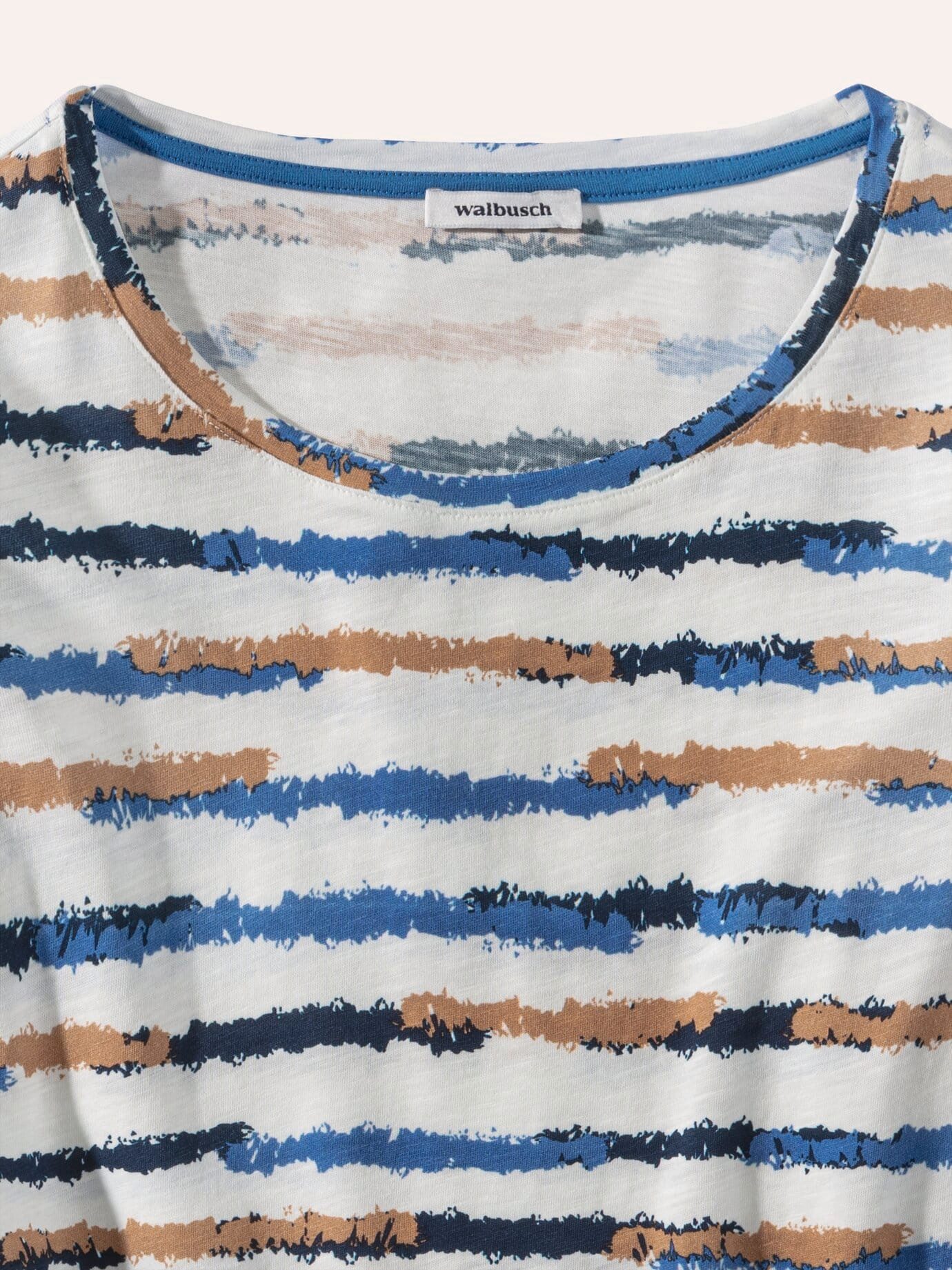 Walbusch T-Shirt Damen Abstract Stripe Baumwollshirt Langarm Rundhals, Rundhals, lebendig