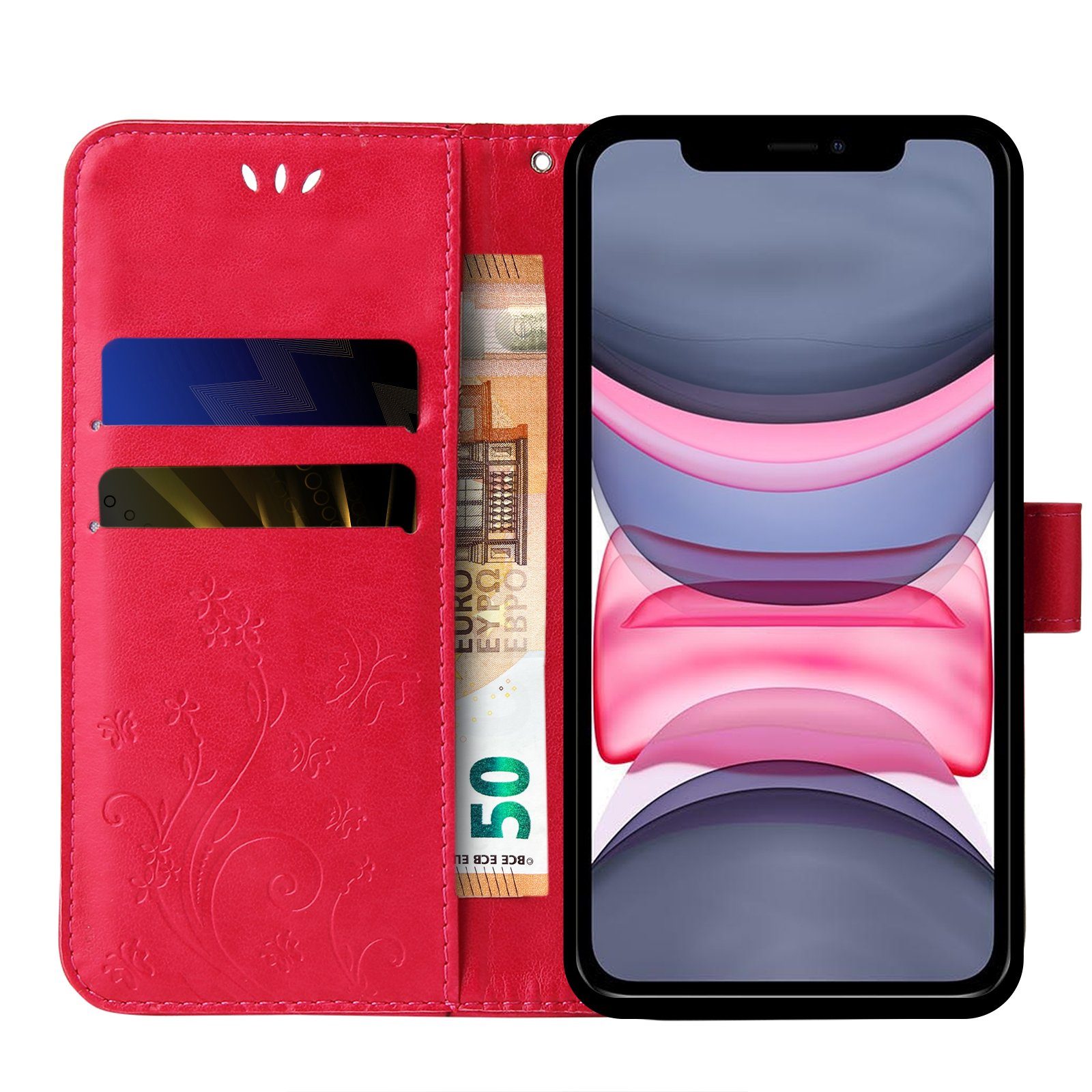 Tec-Expert Handyhülle Cover Tasche Hülle für Apple iPhone 11 6,1 Zoll, Klapphülle Case mit Kartenfach Fliphülle aufstellbar, Motiv Blumen