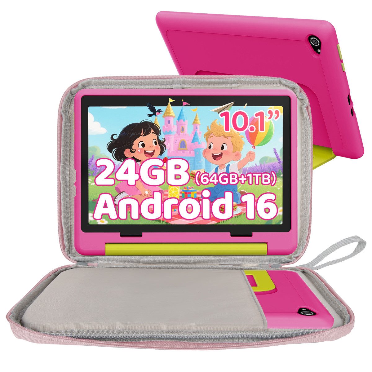 BUFO 10 Zoll 24(3+21)GB RAM+64GB ROM 1280x800 HD-Display Android16 Kinder Tablet (10,1", 64 GB, Android 16, WIFI, Anti-Blaulicht, Vorinstallierte Kinder Lernsoftware, Robustes Design)