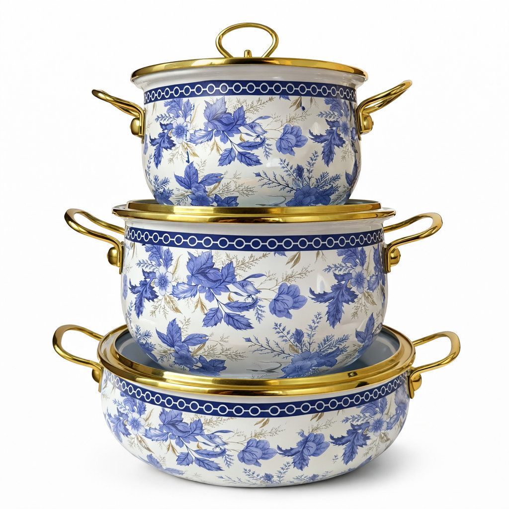 Zilner Topf-Set Kollektion emaillierter 3 Töpfe klassischen Natur inspirierten Designs, Aluminiumguss, Emaille (6-tlg)