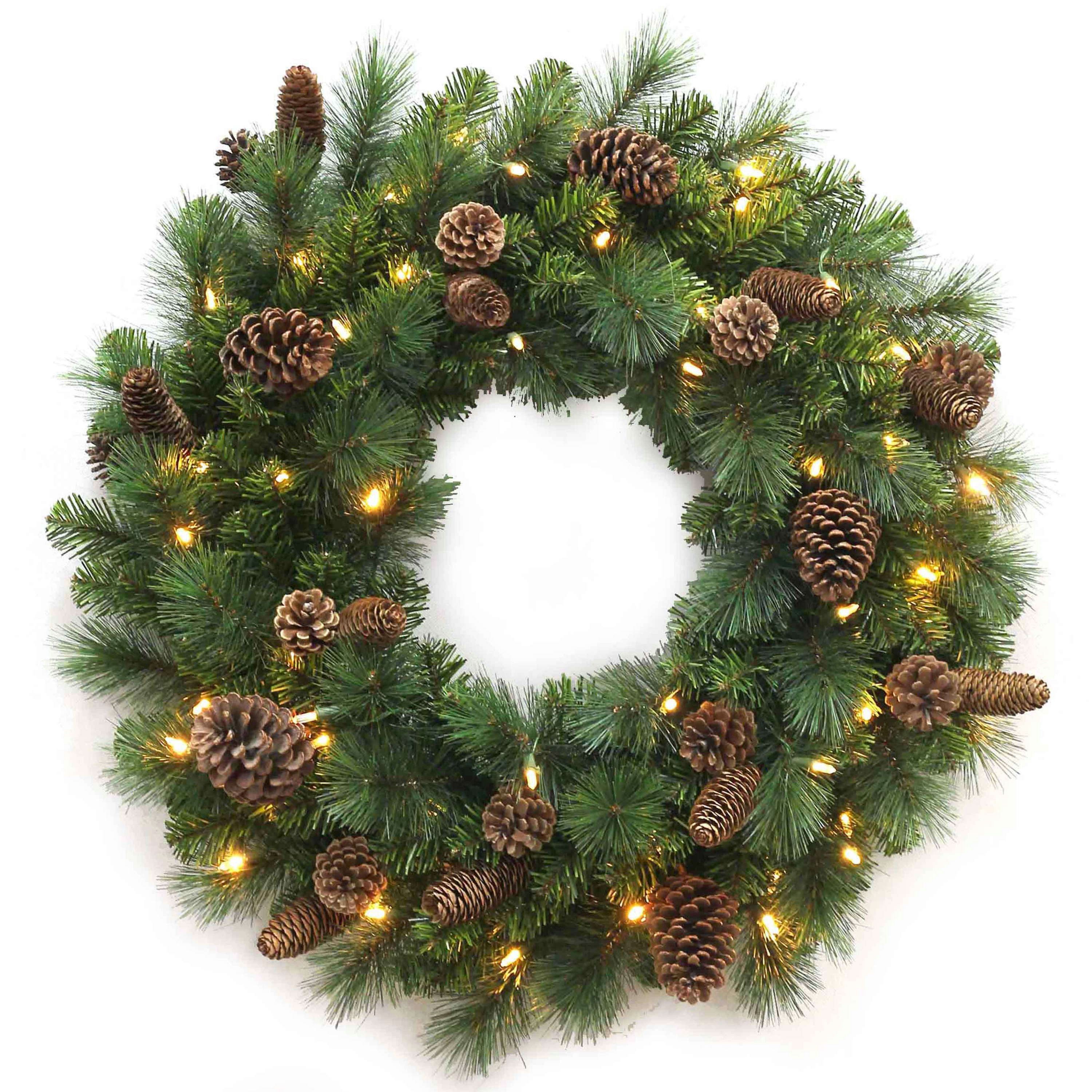artplants Adventskranz Künstlicher Weihnachtskranz Kerry mit Zapfen, LEDs, grün, Ø60cm