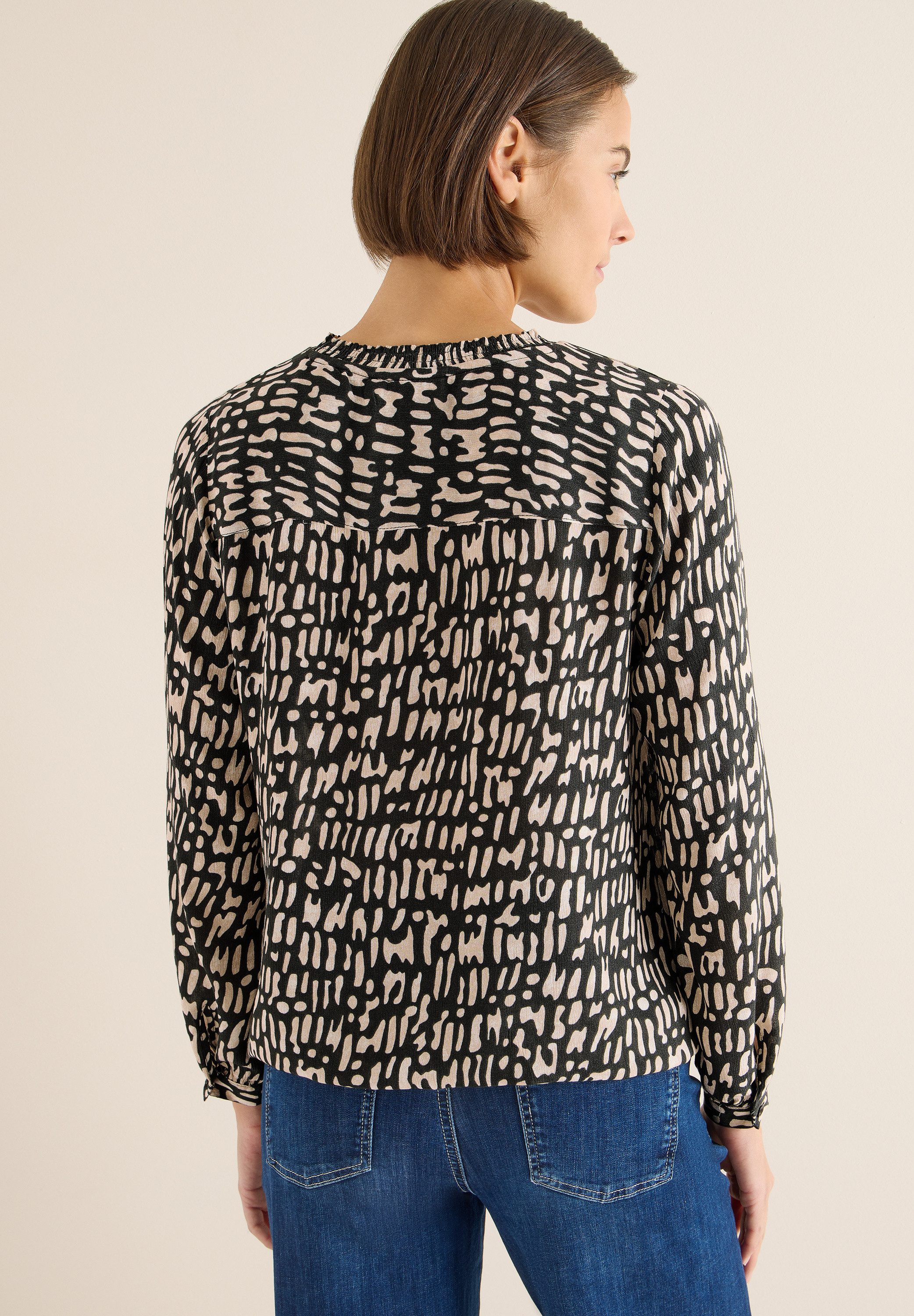 CECIL Langarmbluse mit Smock-Ausschnitt und grafischem Muster
