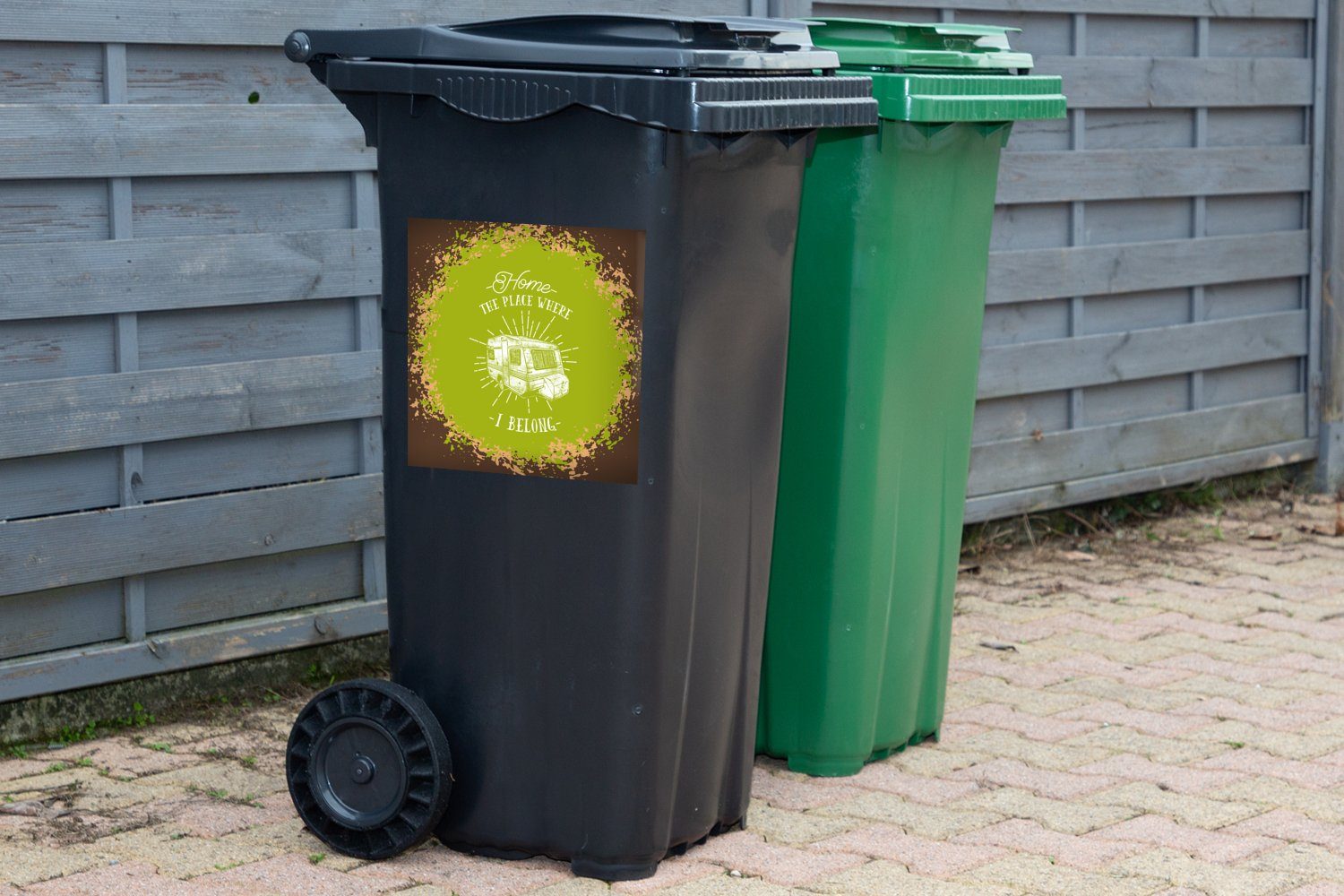 Mülltonne, Abfalbehälter Vintage MuchoWow Container, - Sticker, Wandsticker Mülleimer-aufkleber, - Grün (1 St), Wohnwagen