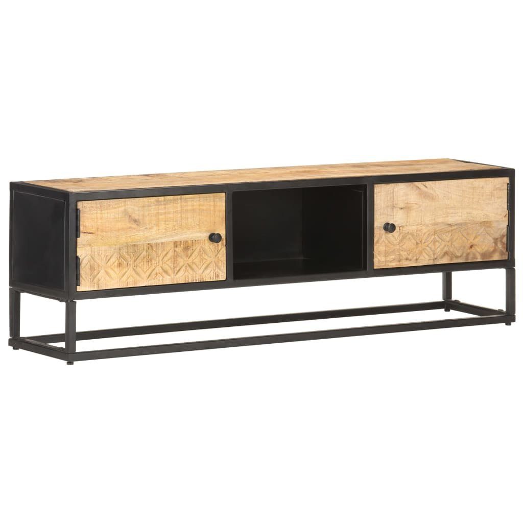 furnicato TV-Schrank mit Geschnitzter Tür 130x30x40 cm Raues Mangoholz