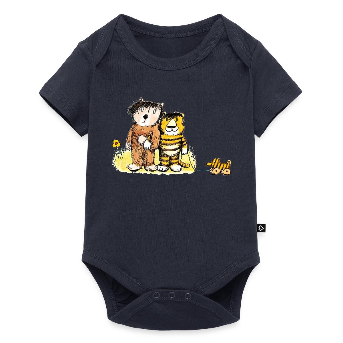 Spreadshirt Kurzarmbody Janosch Tiger, Bär und Tigerente auf Wiese Kurzarm Tages Baby Body (1-tlg)