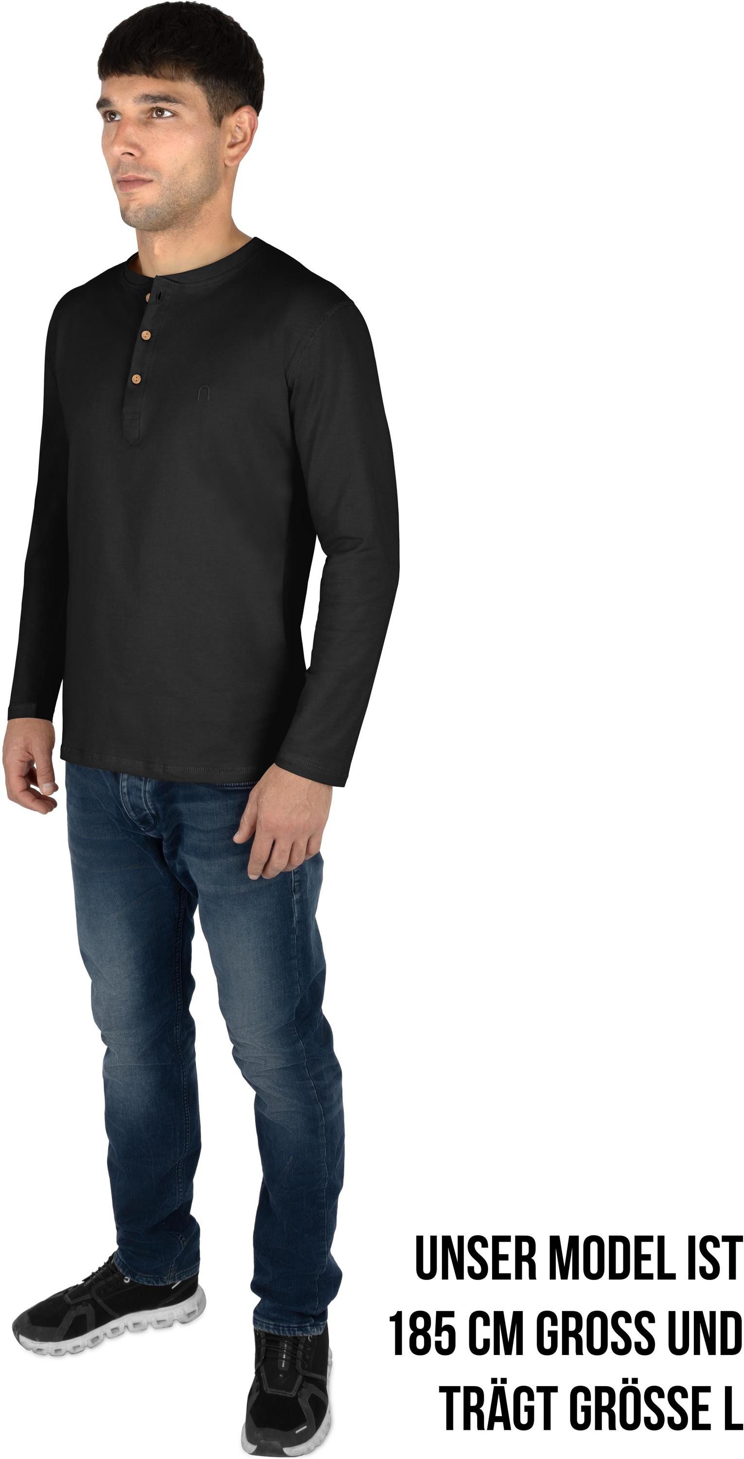 normani Langarmshirt 3er Set Herren Langarm Shirts aus Bio-Baumwolle Basic Henley Shirt für Männer GOTS-zertifiziert