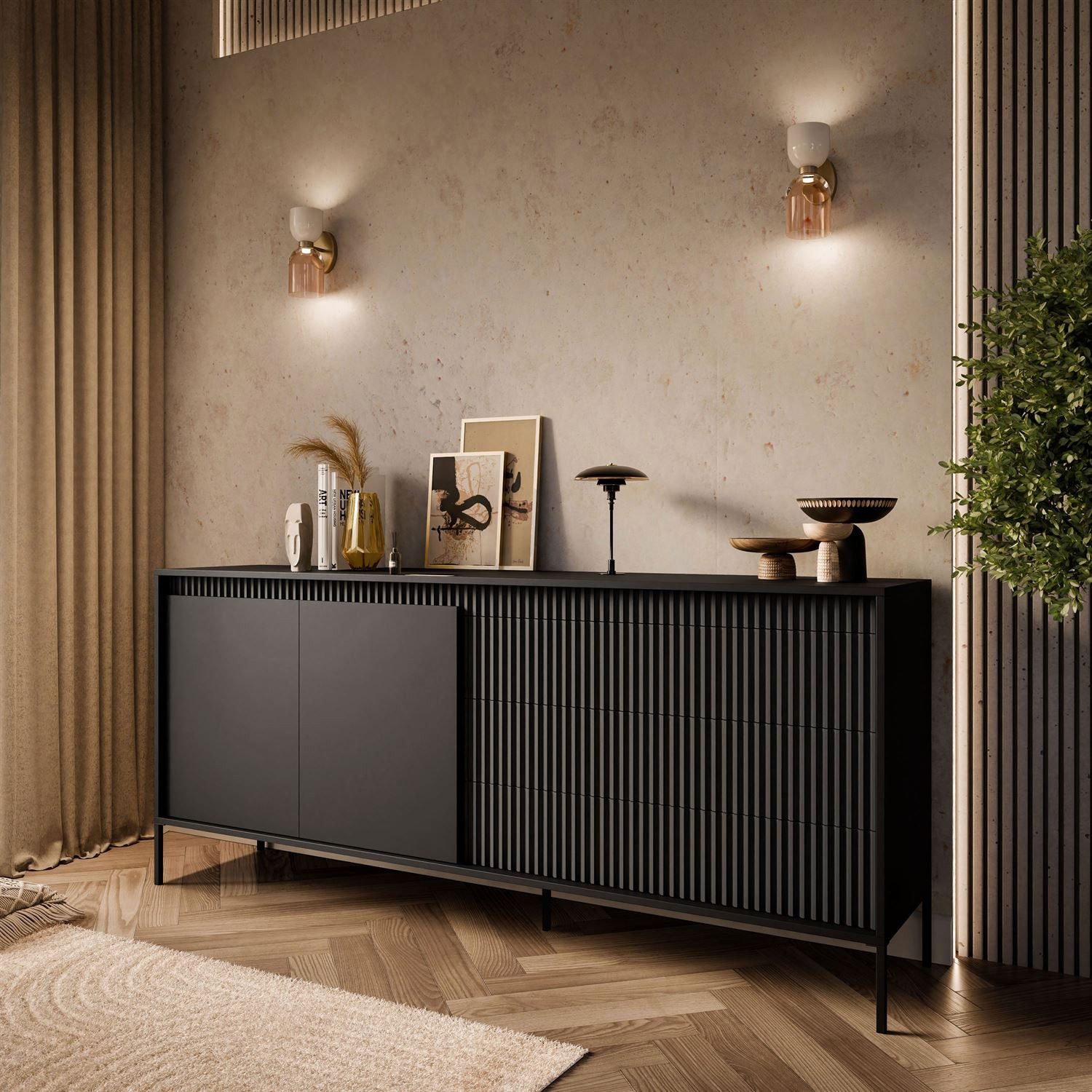 Lookway Kommode YASUMI 2D3S Sideboard mit 2 Türen und 3 Schubladen, Breite: 187,1