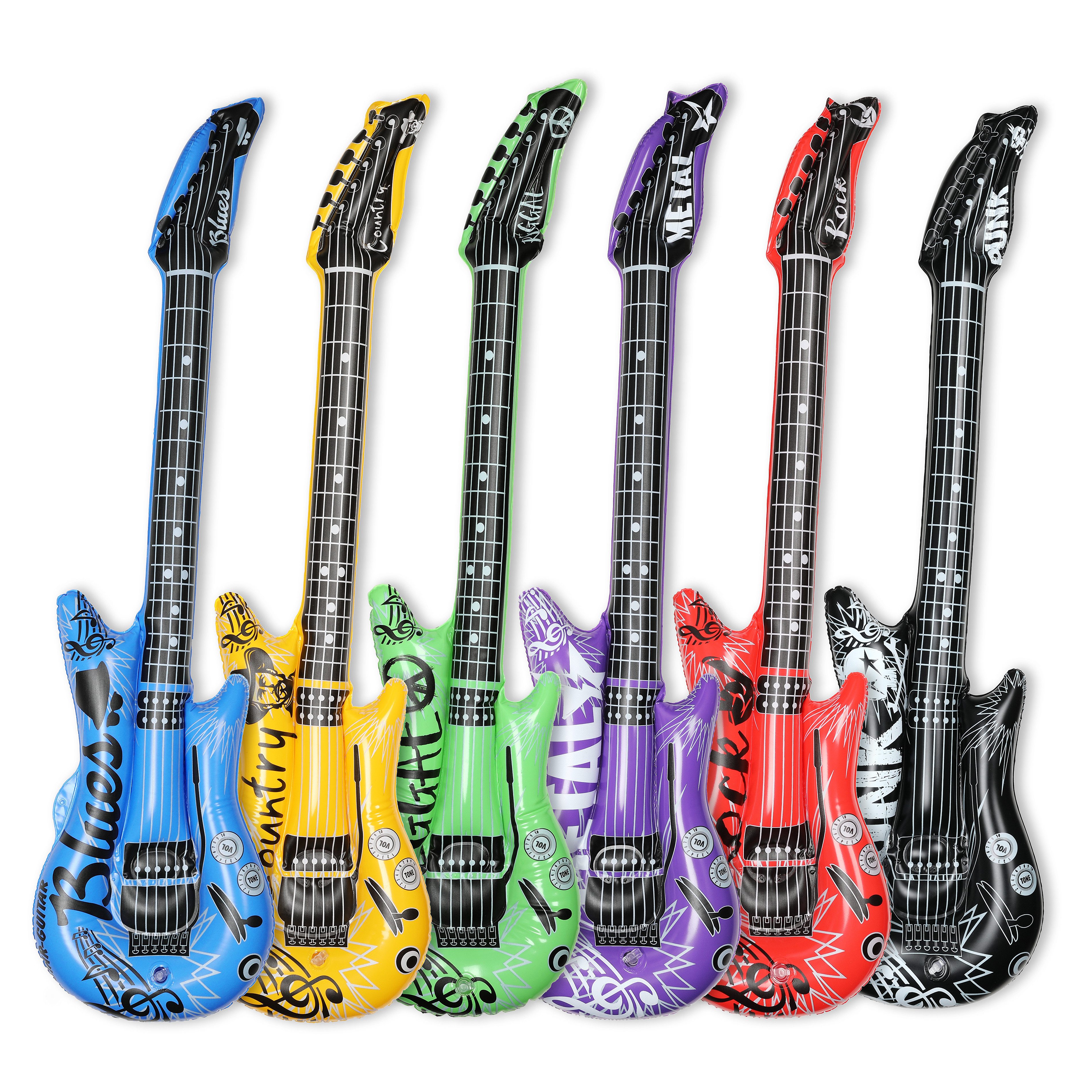 FunX Aufblasbares Partyzubehör Aufblasbare Luftgitarre 6er Set in 6 Musikrichtungen, Accessoire für Mottopartys, Karneval und Fasching