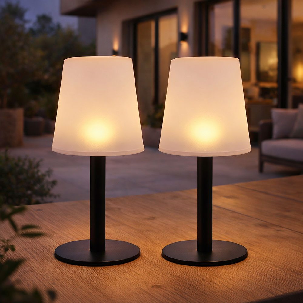 Expo Börse LED Außen-Tischleuchte, LED-Leuchtmittel fest verbaut, Warmweiß, 2x Solarlampe Tischleuchte Gartenleuchte Außen weiß schwarz LED