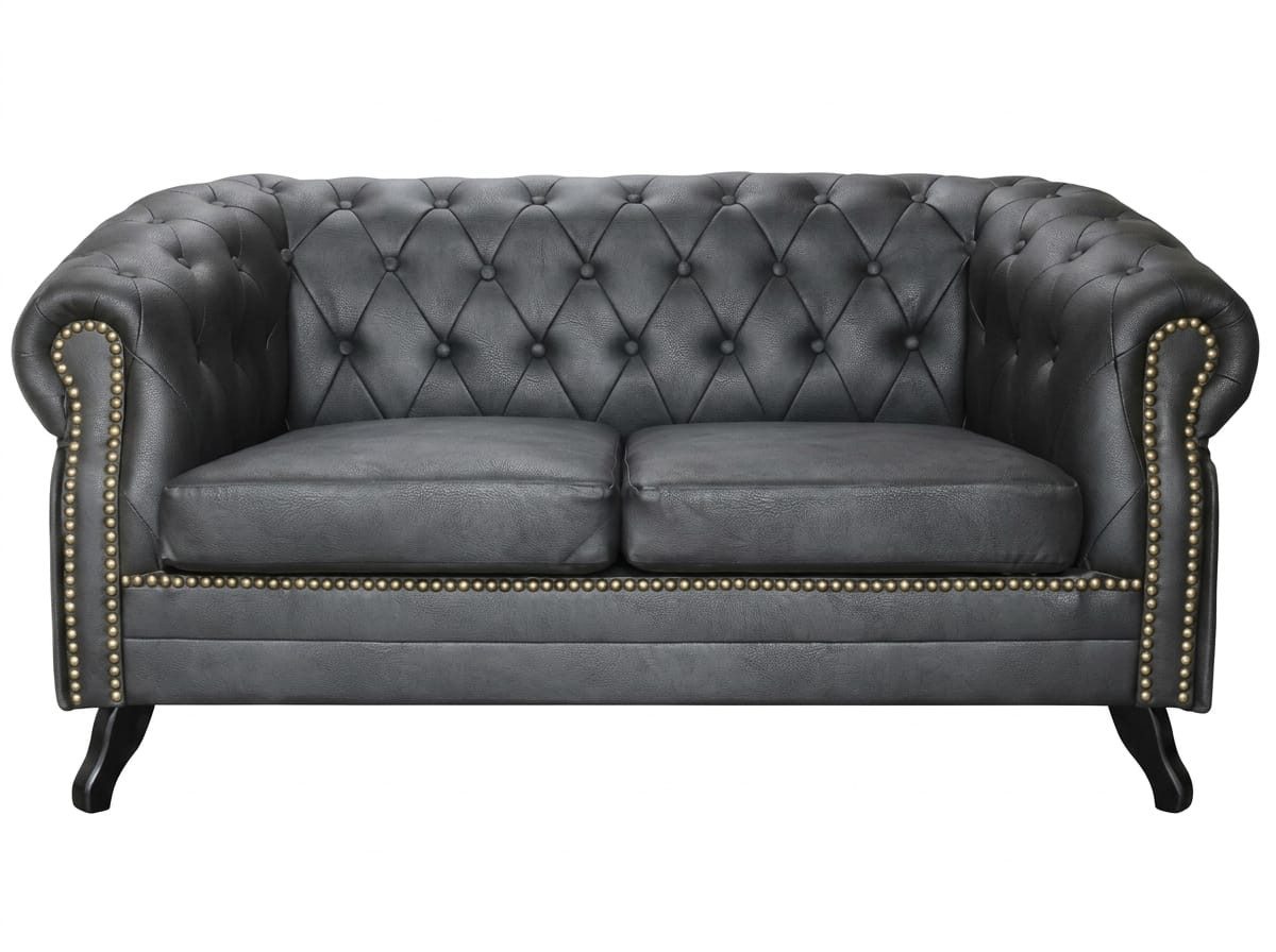 JVmoebel Chesterfield-Sofa Dunkelgraues Ledersofa Gestepptes Sofa Wohnzimmermöbel Chesterfield, 1 Teile, Made in Europa