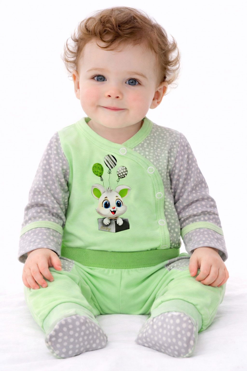 Body & Hose Wickelbody Schlupfhose Baby Anzug Set in Grün mit Hasen