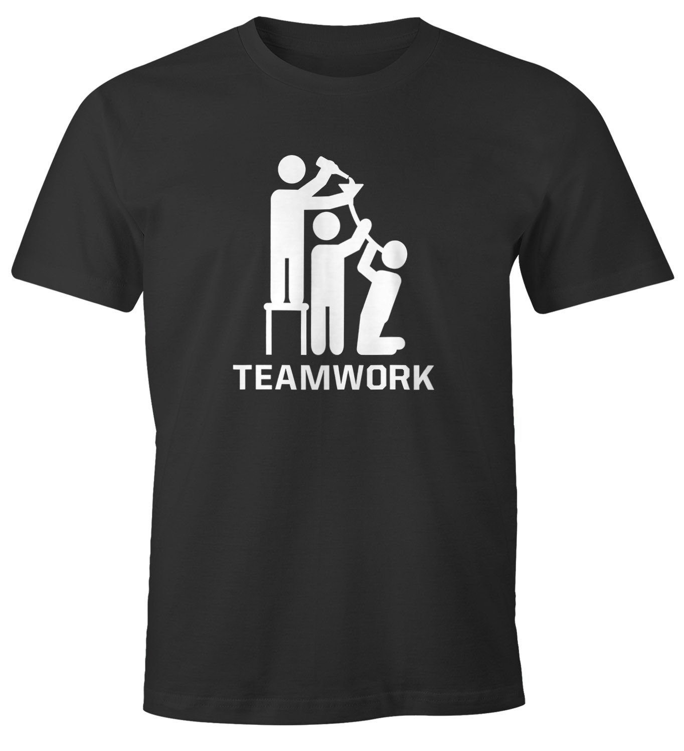 MoonWorks Print-Shirt Herren T-Shirt Teamwork Trink Moonworks® mit lustiges Print Bier Shirt Party Saufen