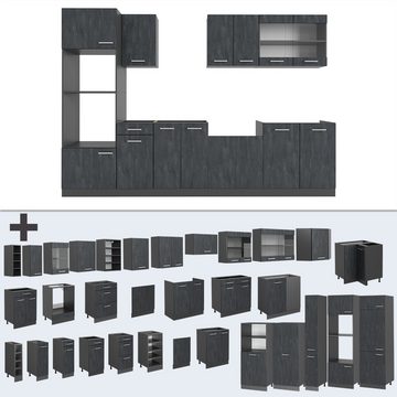 Livinity® Küchenzeile R-Line, Schwarz Beton/Anthrazit, 300 cm ohne Arbeitsplatte