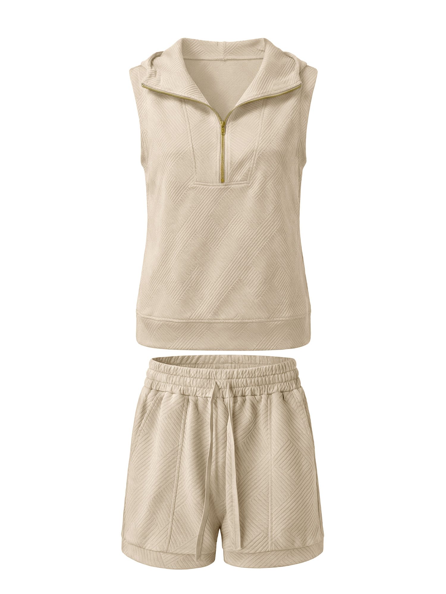 Imily Bela Hausanzug Damen Ärmelloses Top mit Reißverschluss Shorts mit Kordelzug Outfit (Set, 2 tlg., 2er-Pack, Top+Shorts) in Unifarbe – Bild 5 von 5
