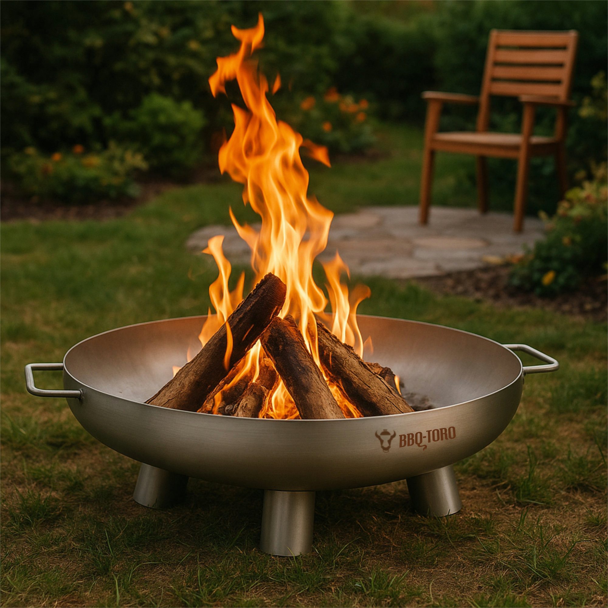 BBQ-Toro Feuerschale Edelstahl Feuerschale Ø 70 cm, Silber, Outdoor Dreibein Feuerstelle, (1-St), Hitzebeständig