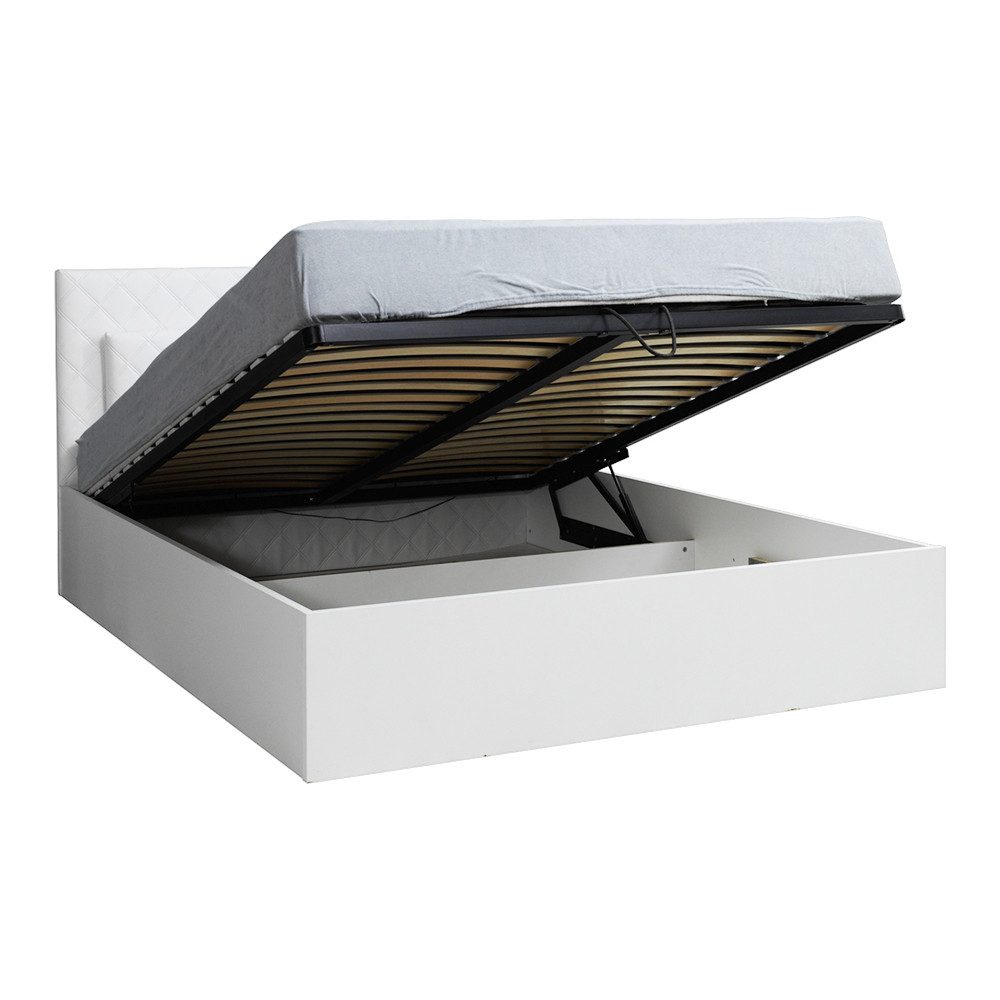 Lomadox Bettgestell PALINURO-166, Doppelbett 160x200cm, weiß, gepolstertes Kopfteil, LED-Beleuchtung