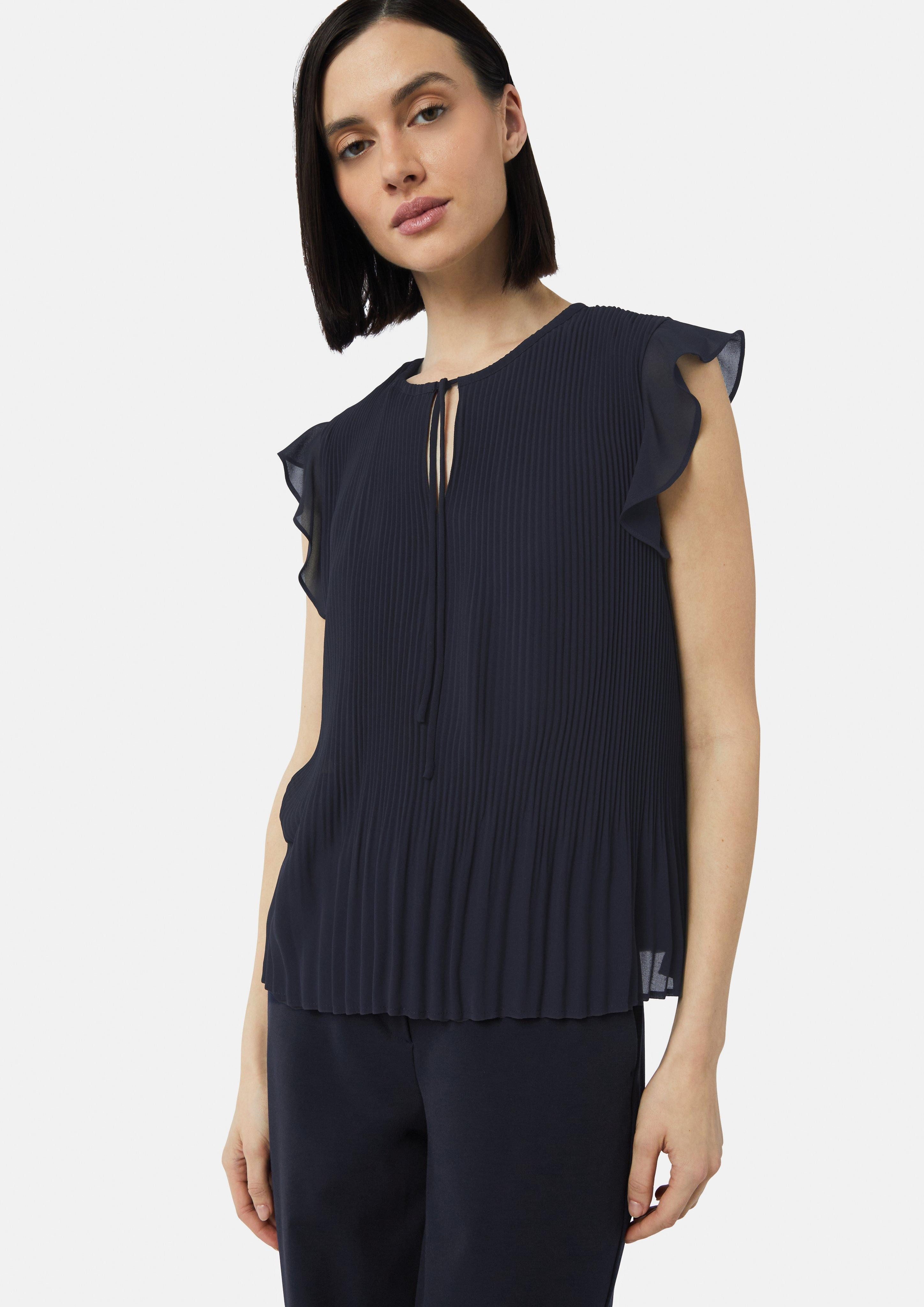 Blusentop Plissierte Bluse mit Bindedetail und Volants