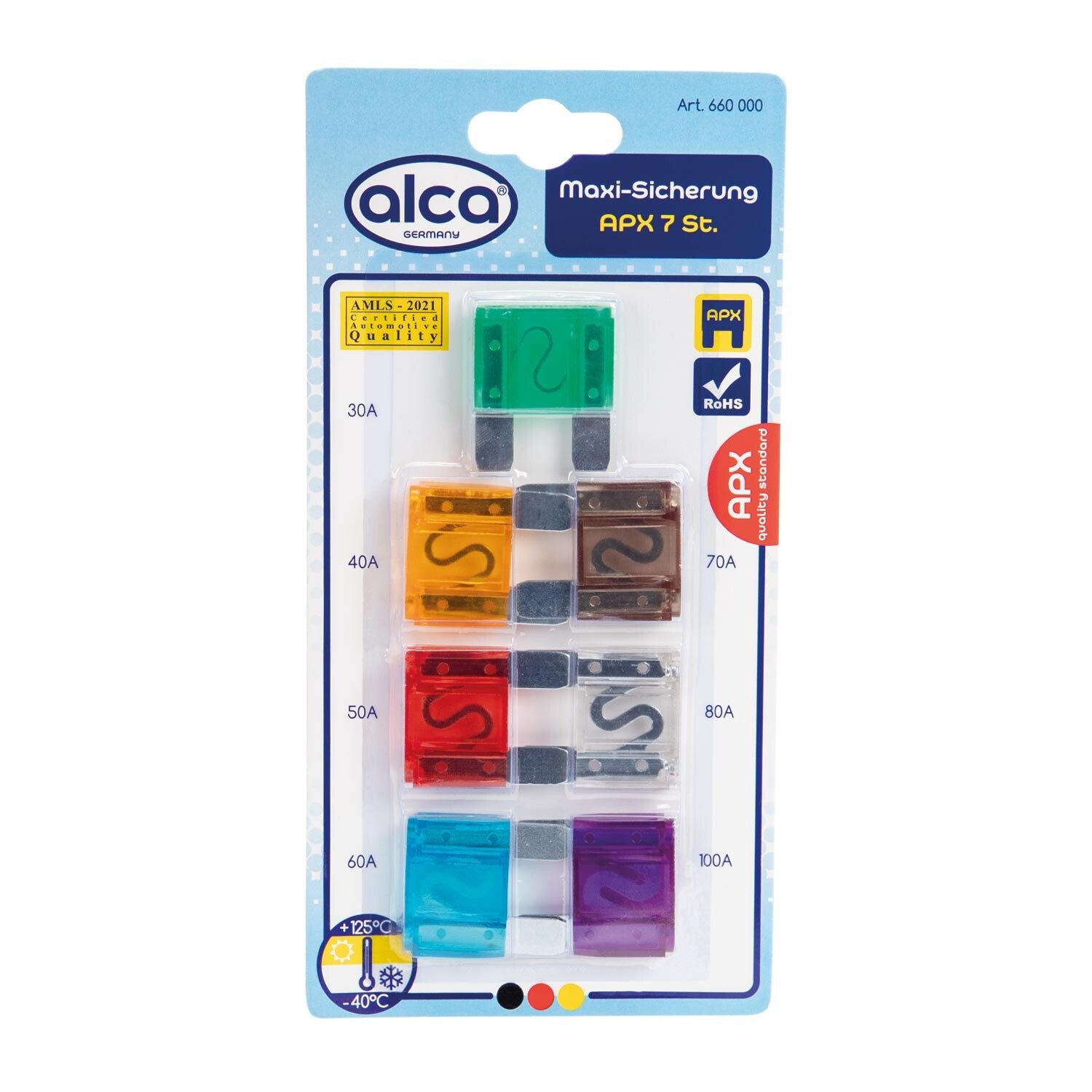 alca Sicherheitsrelais Maxi-Sicherung 30A - 100A; 7 St. Blister 32 V Maxi Flachsicherung Set, (7-St)