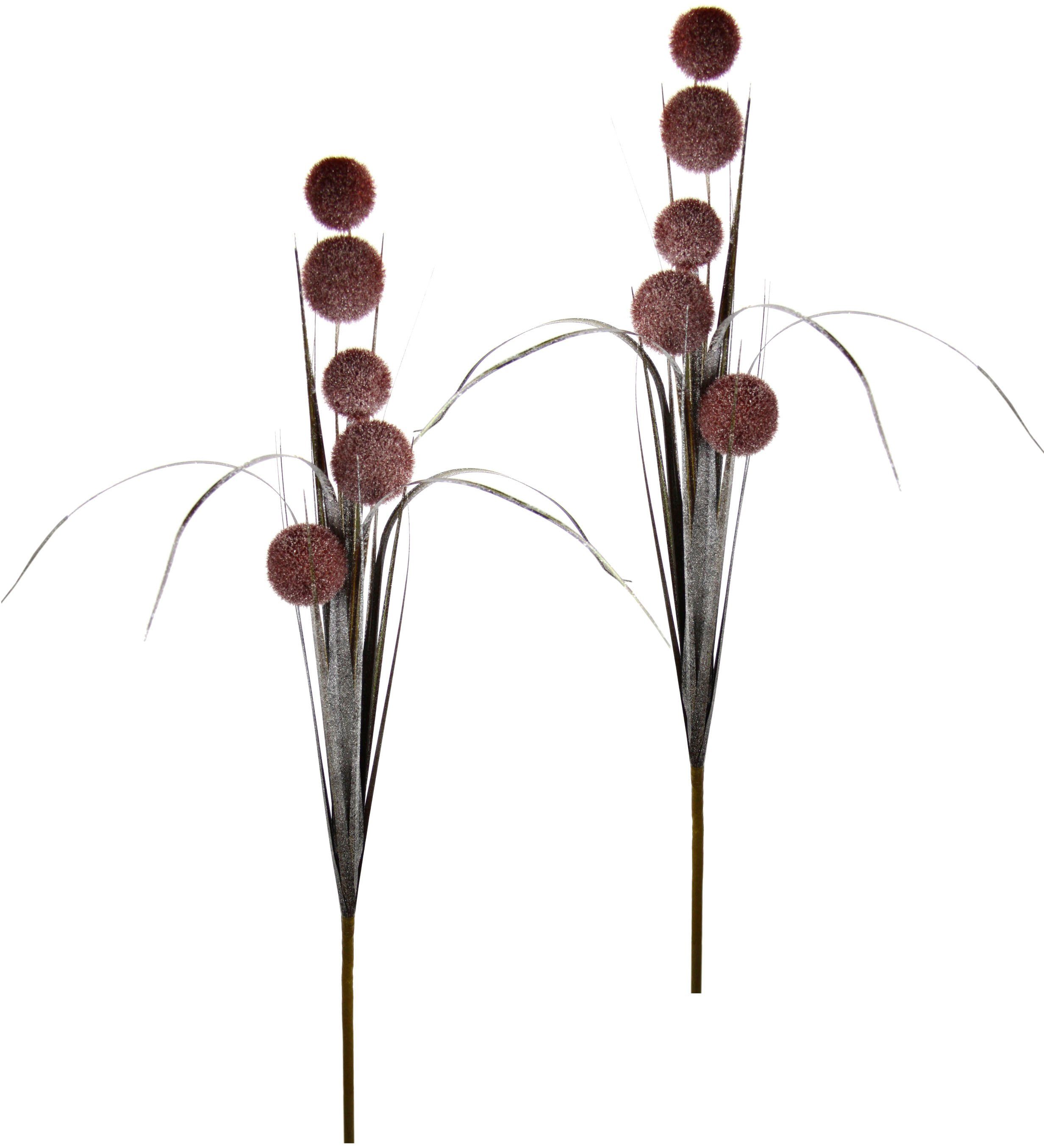 Winterliche Kunstpflanze Kunstzweig, Kunstblume mit Gras Allium, I.GE.A., Höhe  105 cm, mit 5 Blüten und Glitzer, 2er Set, Weihnachtsdeko