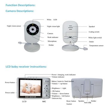 GOOLOO Babyphone Babyphone mit Kamera 3.5-Zoll-HD-LCD-Bildschirm, mit Zwei-Wege-Audio, Nachtmodus & Temperaturanzeige, 1-tlg., 1-ST, 2,4-GHz-Wireless-Technologie