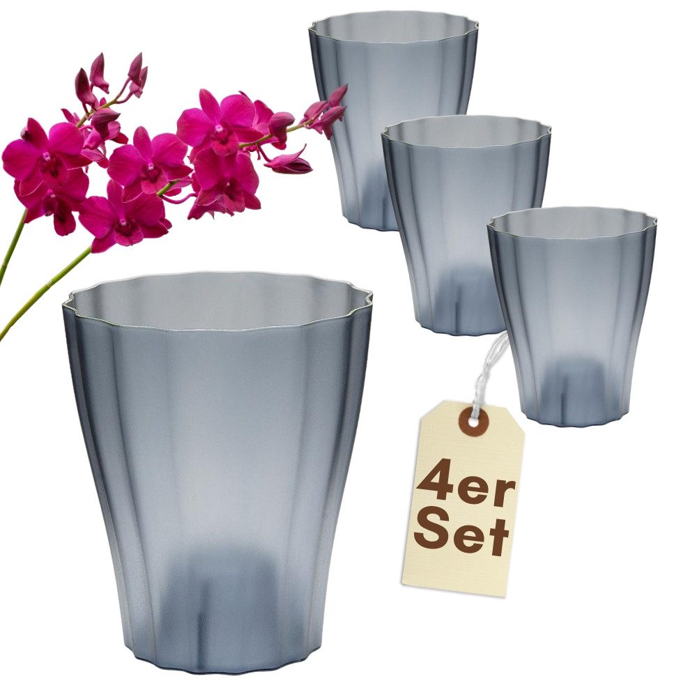 GarPet Blumentopf 4er Set Orchideentopf Transparent Orchideen Über Innen 16 rauchfarbig