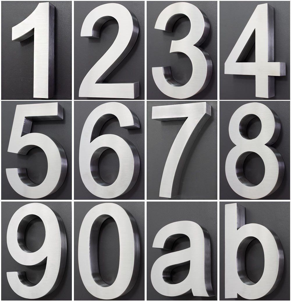 V2Aox Hausnummer Edelstahl Hausnummer 20cm Hausnummernschild Hausnummern Schild 2D / 3D