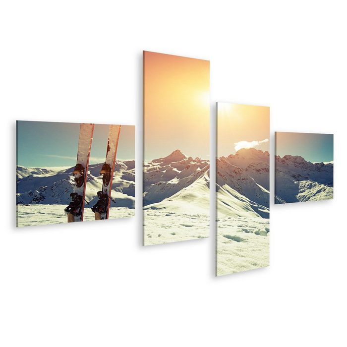 islandburner Leinwandbild Bild auf Leinwand Ski Im Schnee Im Gebirge 150x80cm 4-teilig