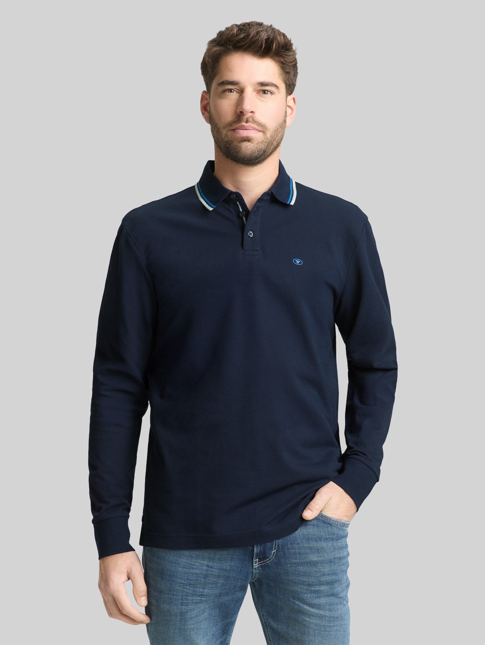 TOM TAILOR Langarm-Poloshirt Poloshirts Langarm Poloshirt mit Logo-Print