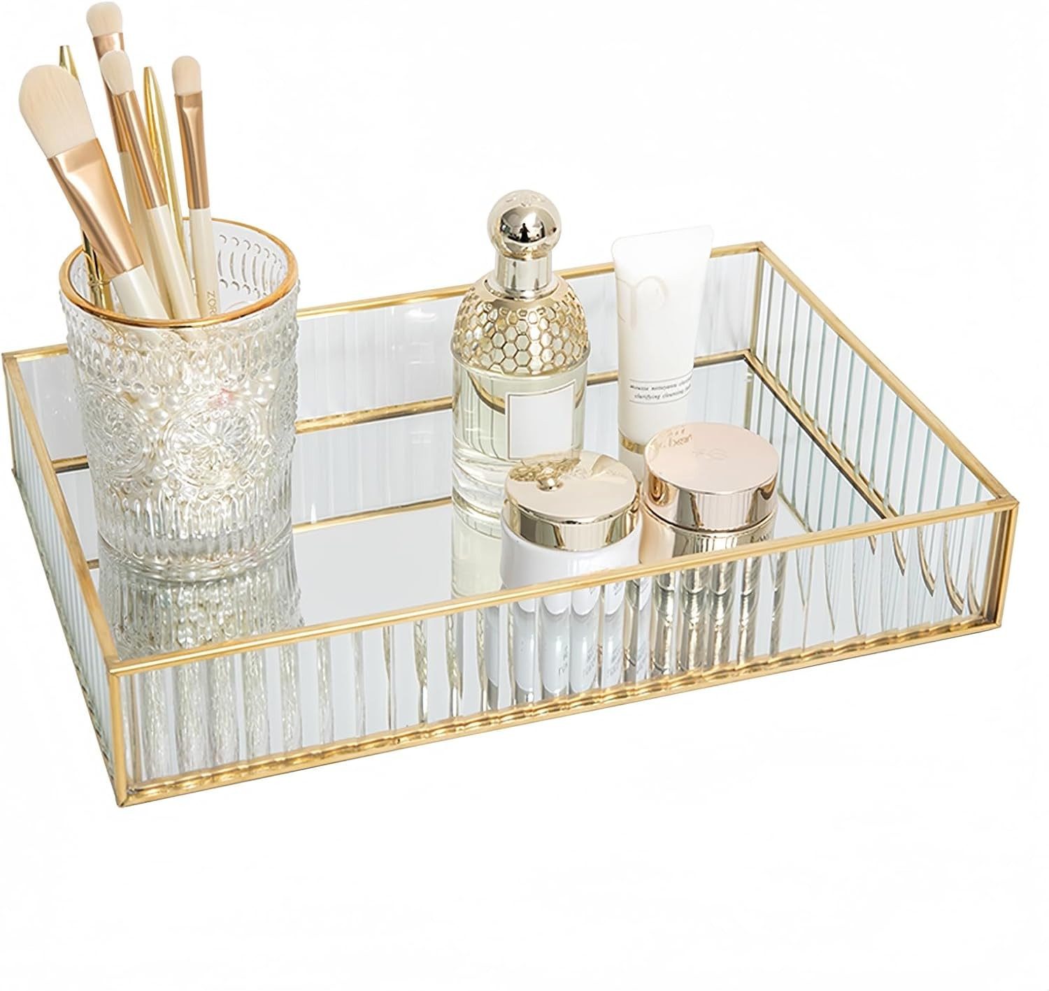 FELIXLEO Dekotablett Vintage Spiegeltablett Gold, Dekoratives Glastablett Rechteckig Tray (1 St)