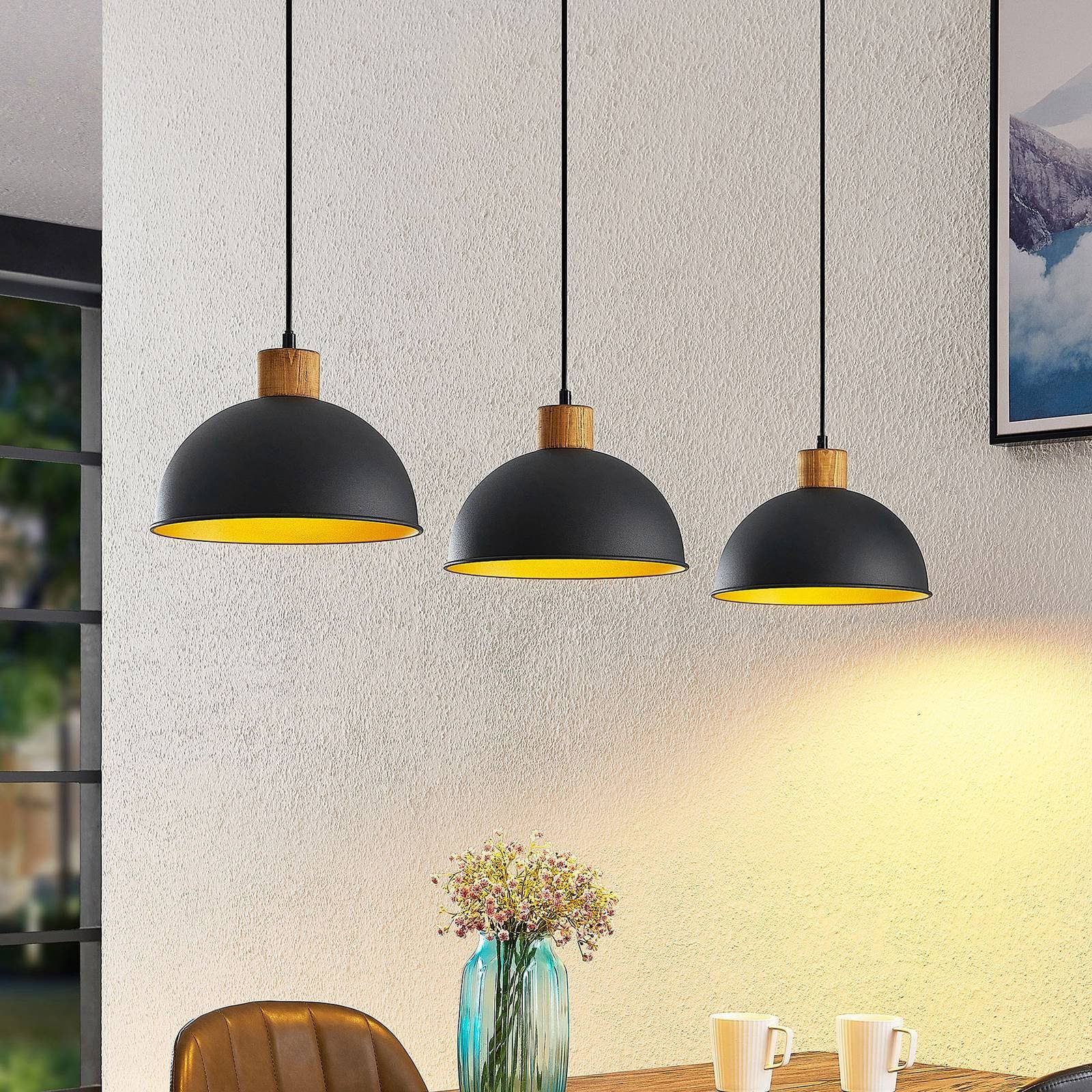 Lindby Hängeleuchte Flurin, Metall, Schwarz IP20, 3 x 60 W