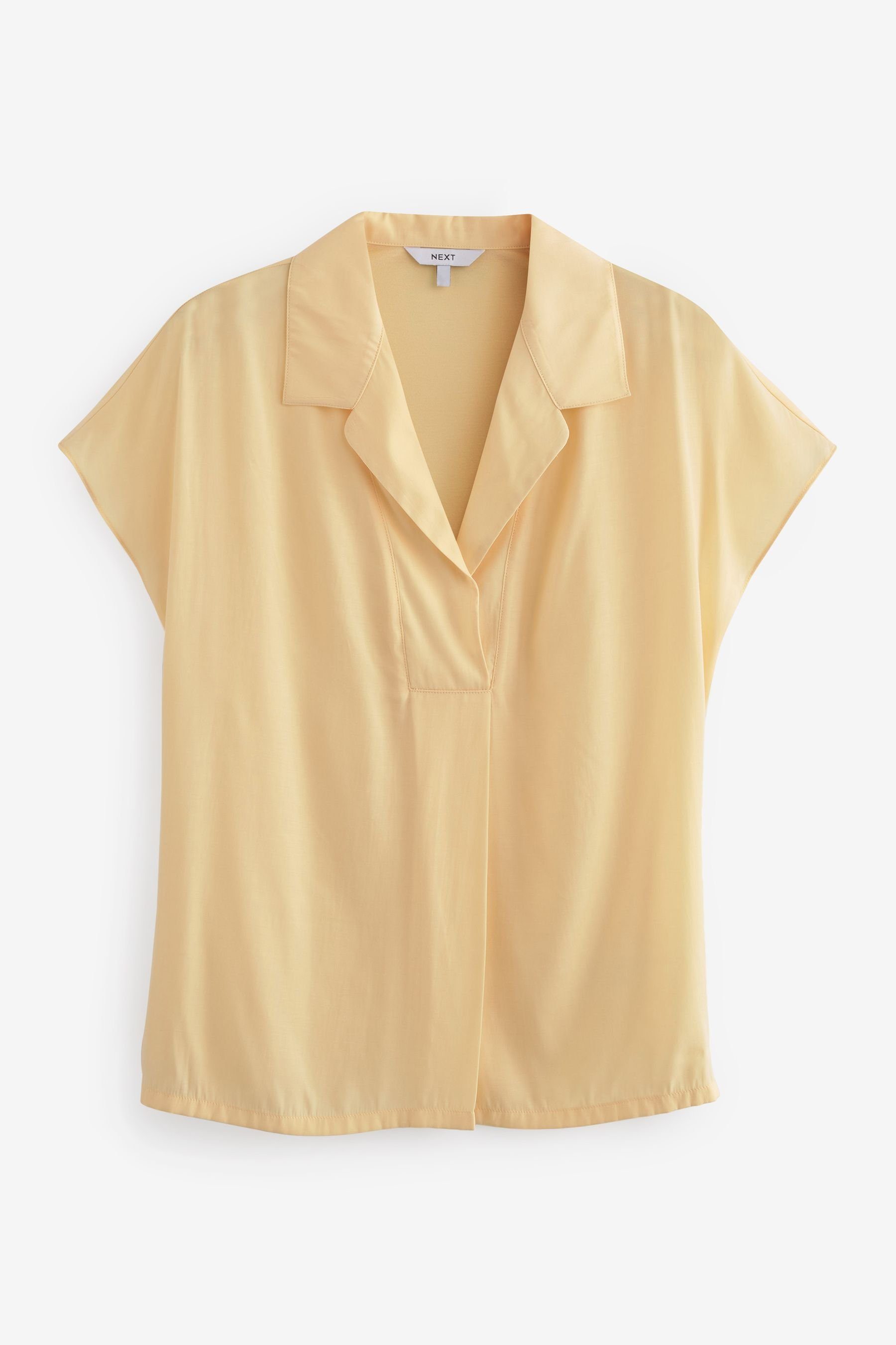 (1-tlg) Next Satin-Front Blusenshirt Oberteil und Kragen, mit Lemon Yellow V-Ausschnitt