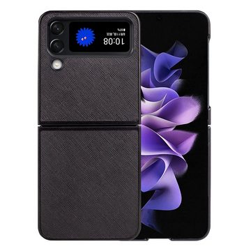 Wigento Handyhülle Für Samsung Galaxy Z Flip4 5G Design Cross Texture Cover Handy Tasche Hülle Etuis Muster Schwarz