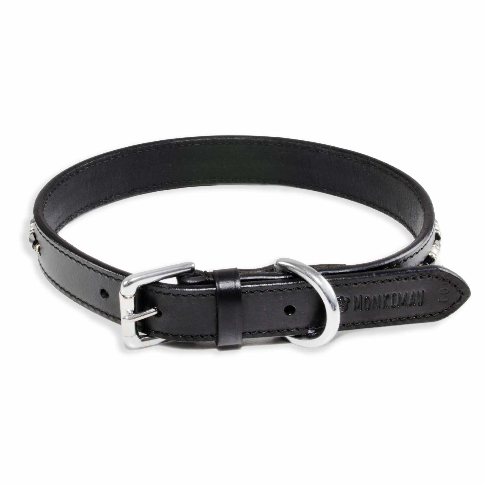 Monkimau Hunde-Halsband Halsband für Hunde Leder Halsband Hund schwarz mit Premium Kristalle, Leder