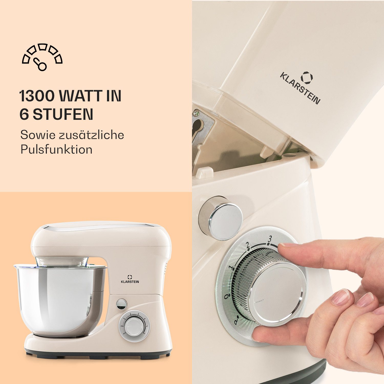 Klarstein Küchenmaschine mit Kochfunktion, 1300 W, 5 l Schüssel, Knetmaschine Teigmaschine Teigknetmaschine Rührmaschine Standmixer