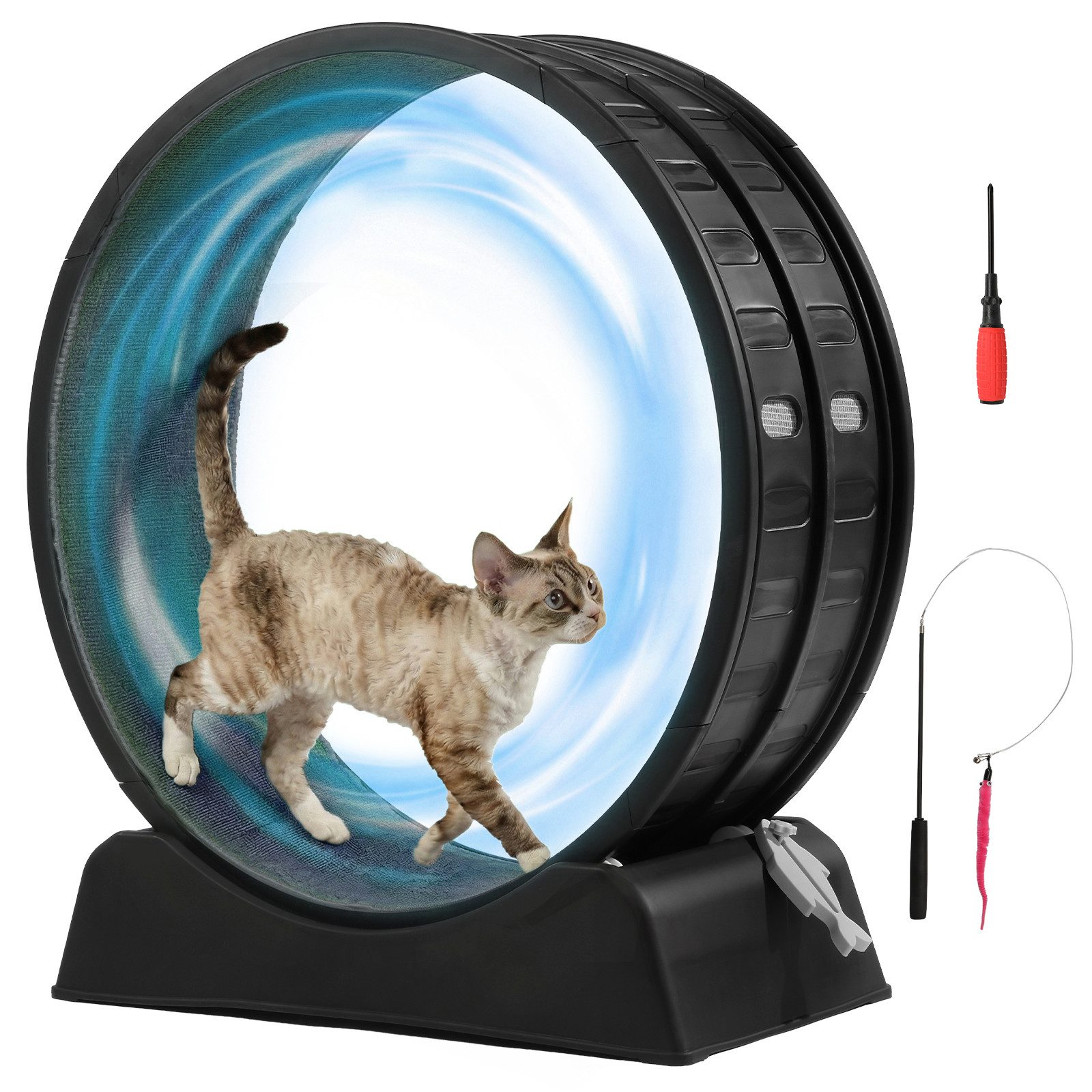 LALAHO Tier-Intelligenzspielzeug Katzenlaufband, leise Laufband für Katzen, PP-Kunststoff, Innendurchmesser 80cm, Sicherheitsschloss-Design, Schwarz