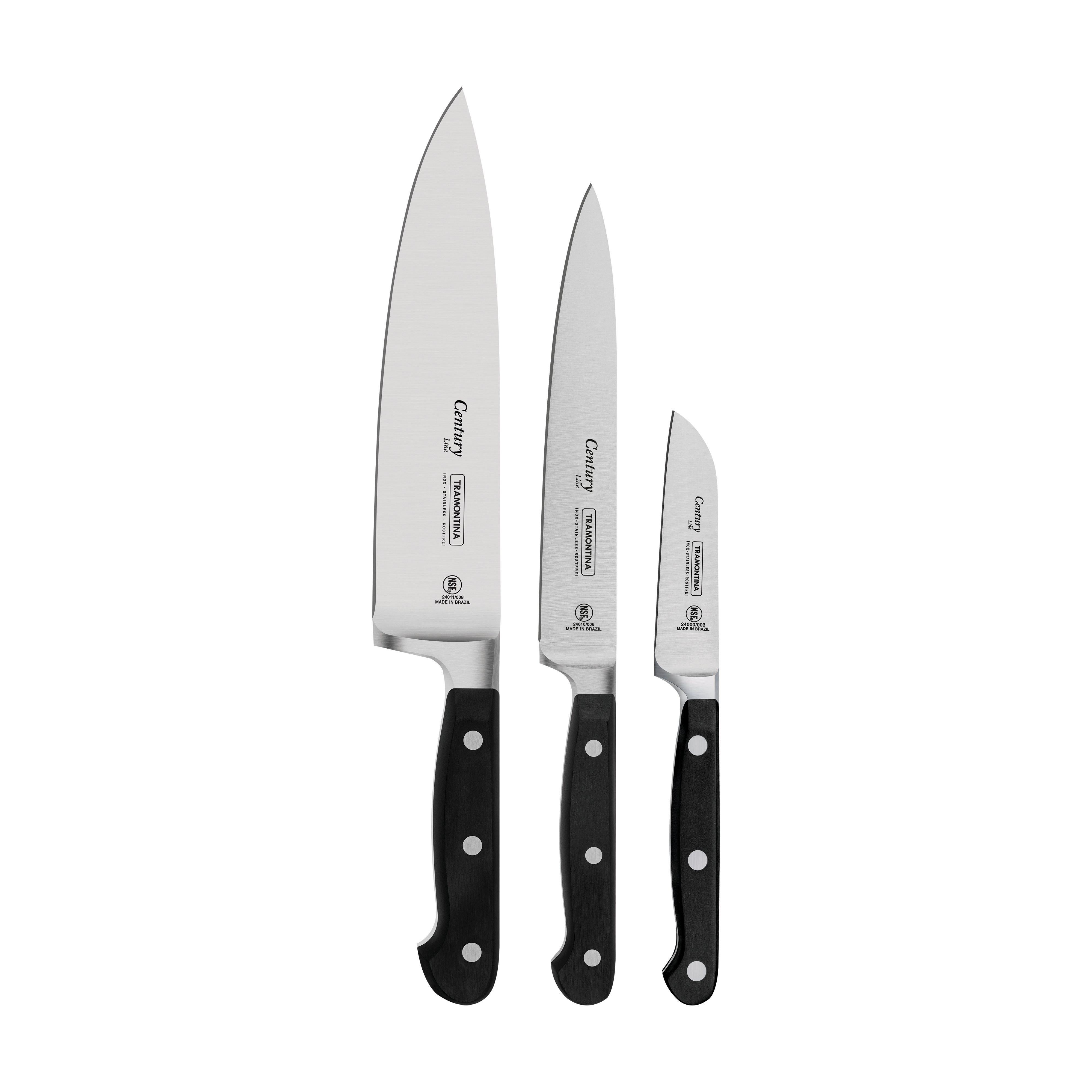 Tramontina Messer-Set CENTURY (Set, 3-tlg., 1x Gemüsemesser, 1 x Spickmesser / Garniermesser, 1 x Kochmesser), aus einem Stück geschmiedet, Chrom-Molybdän-Stahl